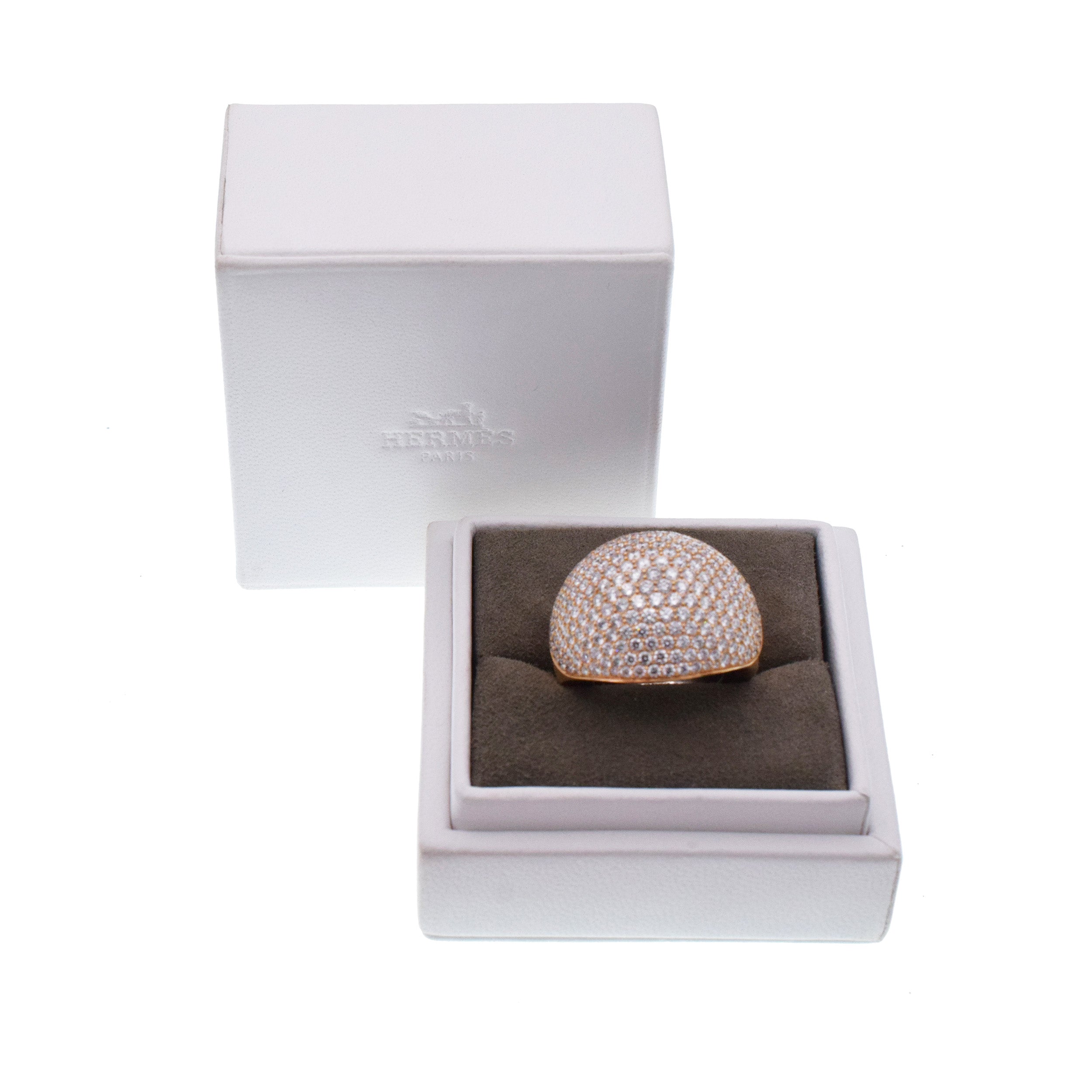 Hermes Diamond Encrusted Bombe Statement Ring In 18k Rose And White Gold
