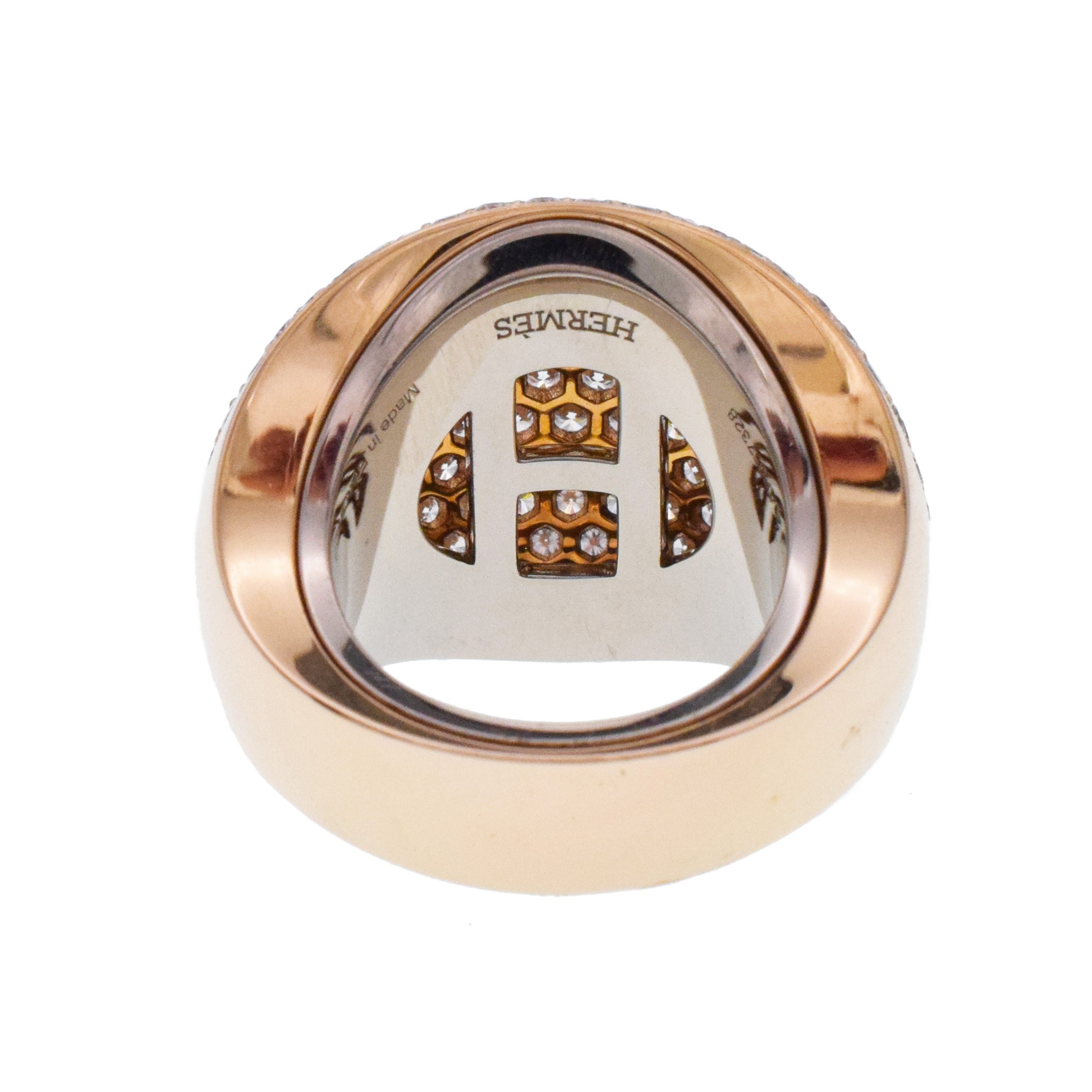 Hermes Diamond Encrusted Bombe Statement Ring In 18k Rose And White Gold