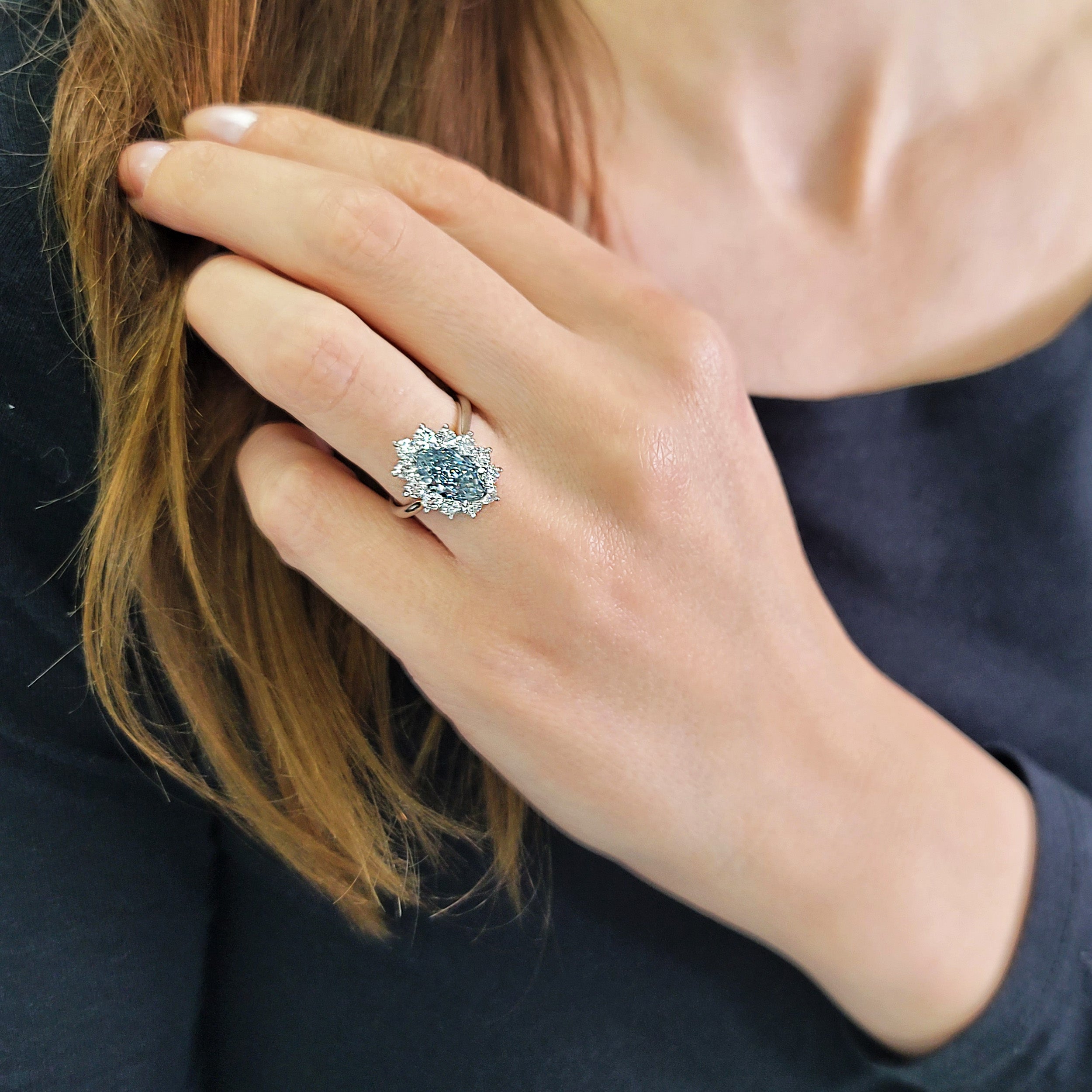 2.14ct Grayish Blue Diamond And White Diamond Ring In Platinum