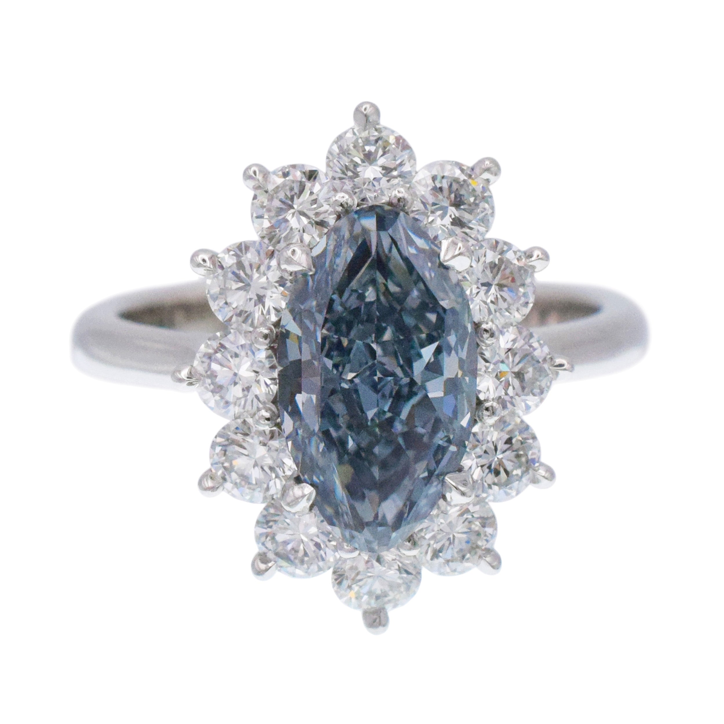 2.14ct Grayish Blue Diamond And White Diamond Ring In Platinum