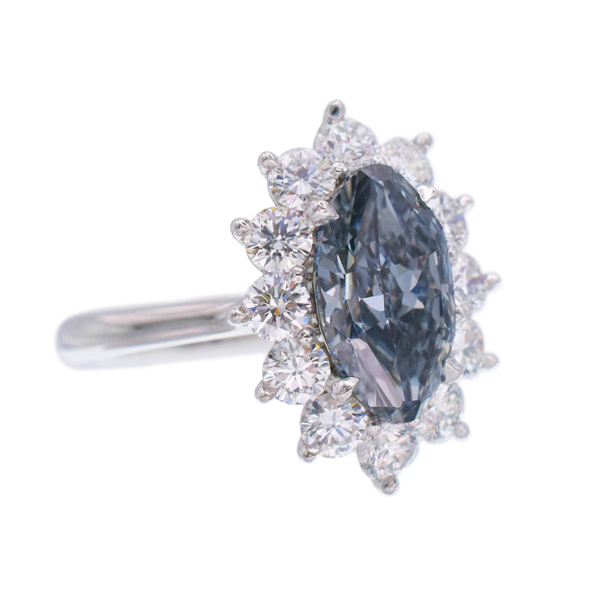 2.14ct Grayish Blue Diamond And White Diamond Ring In Platinum