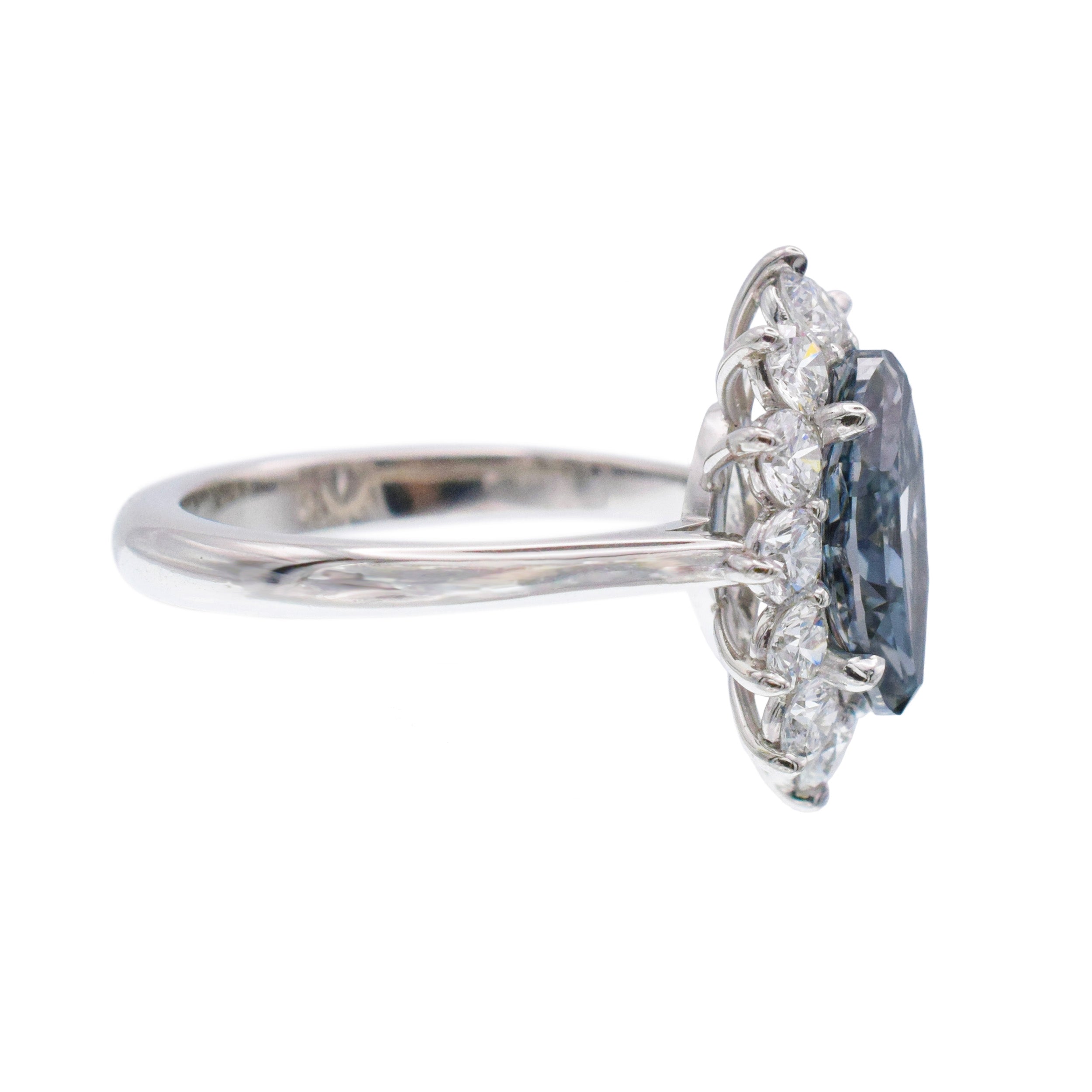 2.14ct Grayish Blue Diamond And White Diamond Ring In Platinum
