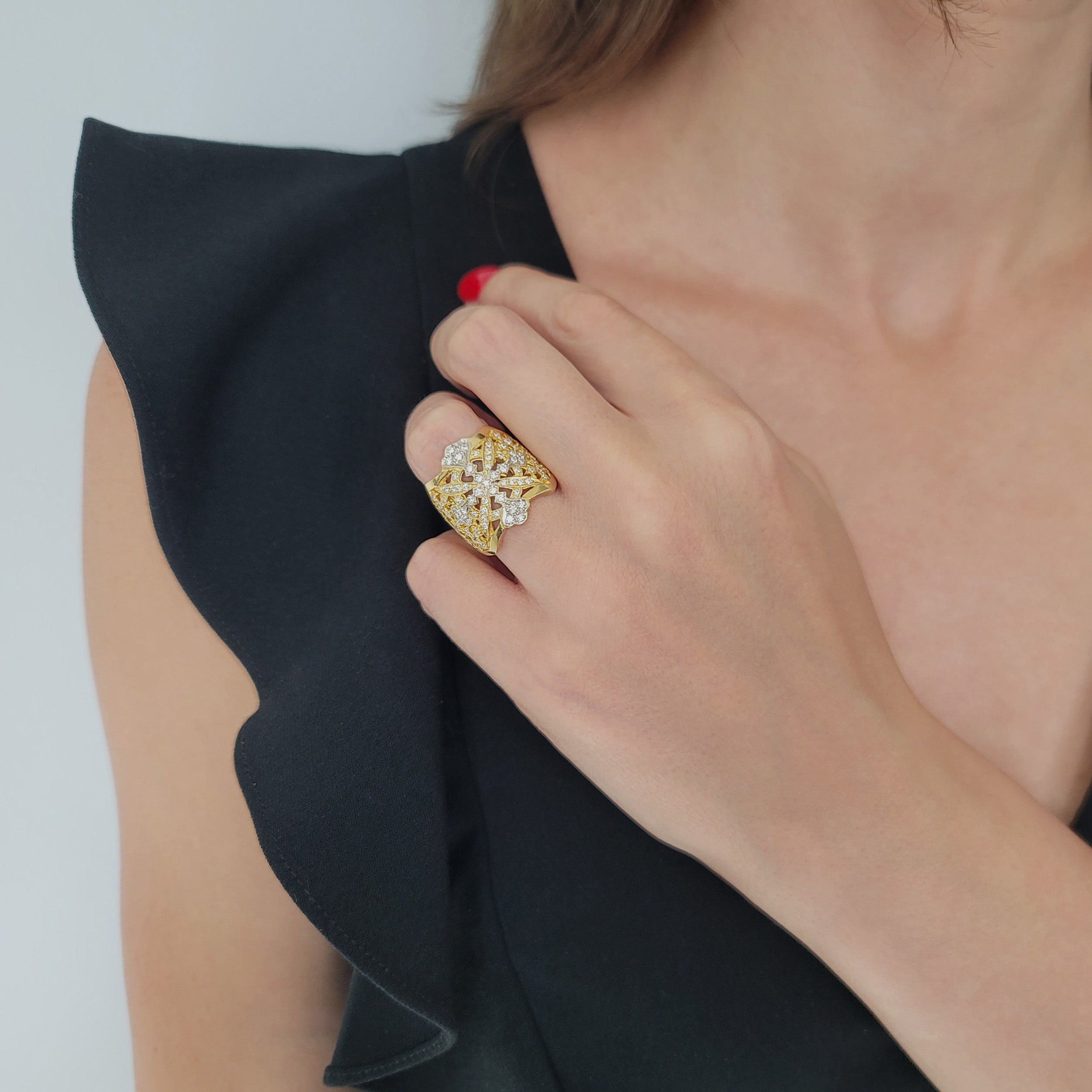 Diamond 18k Yellow And White Gold Openwork Ring