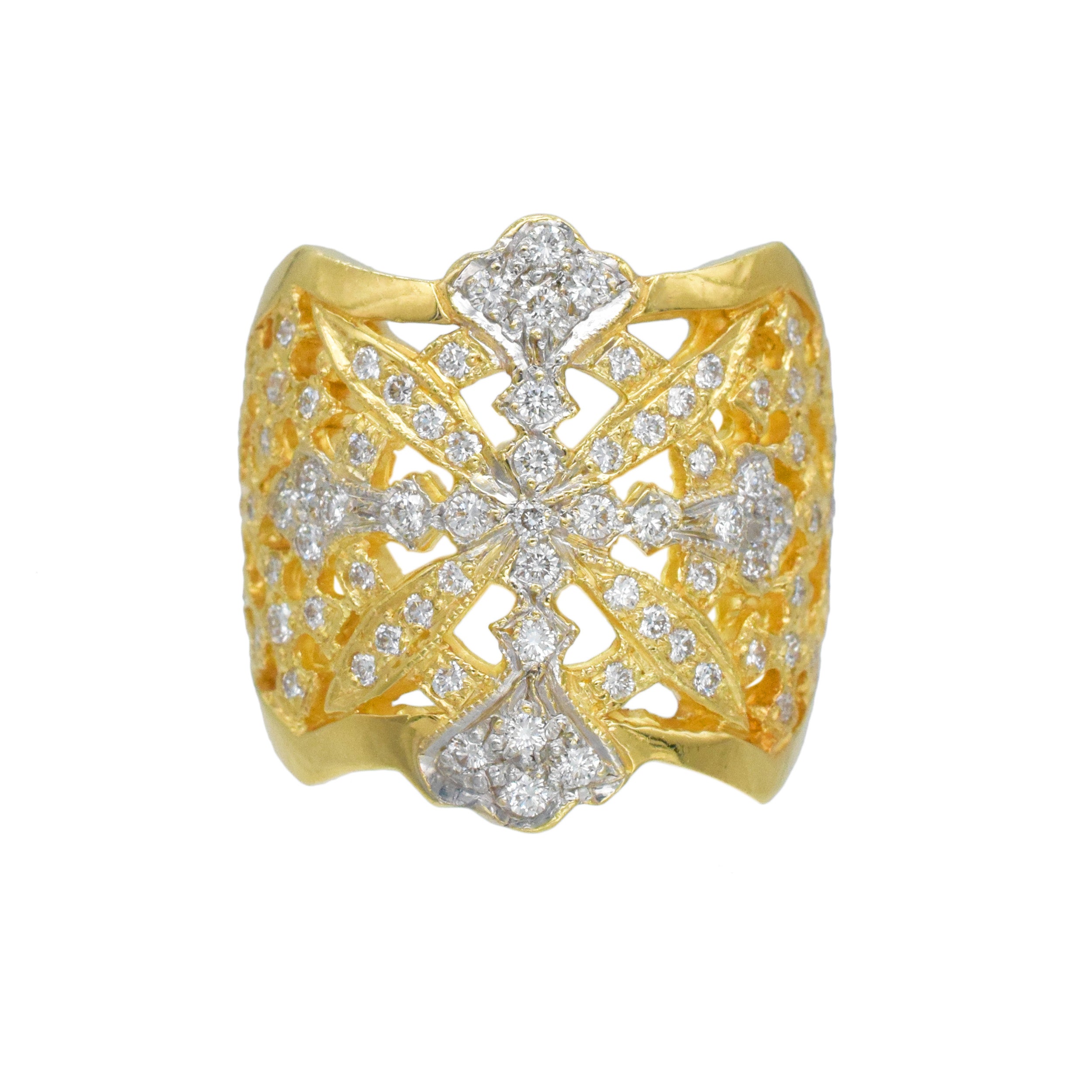 Diamond 18k Yellow And White Gold Openwork Ring