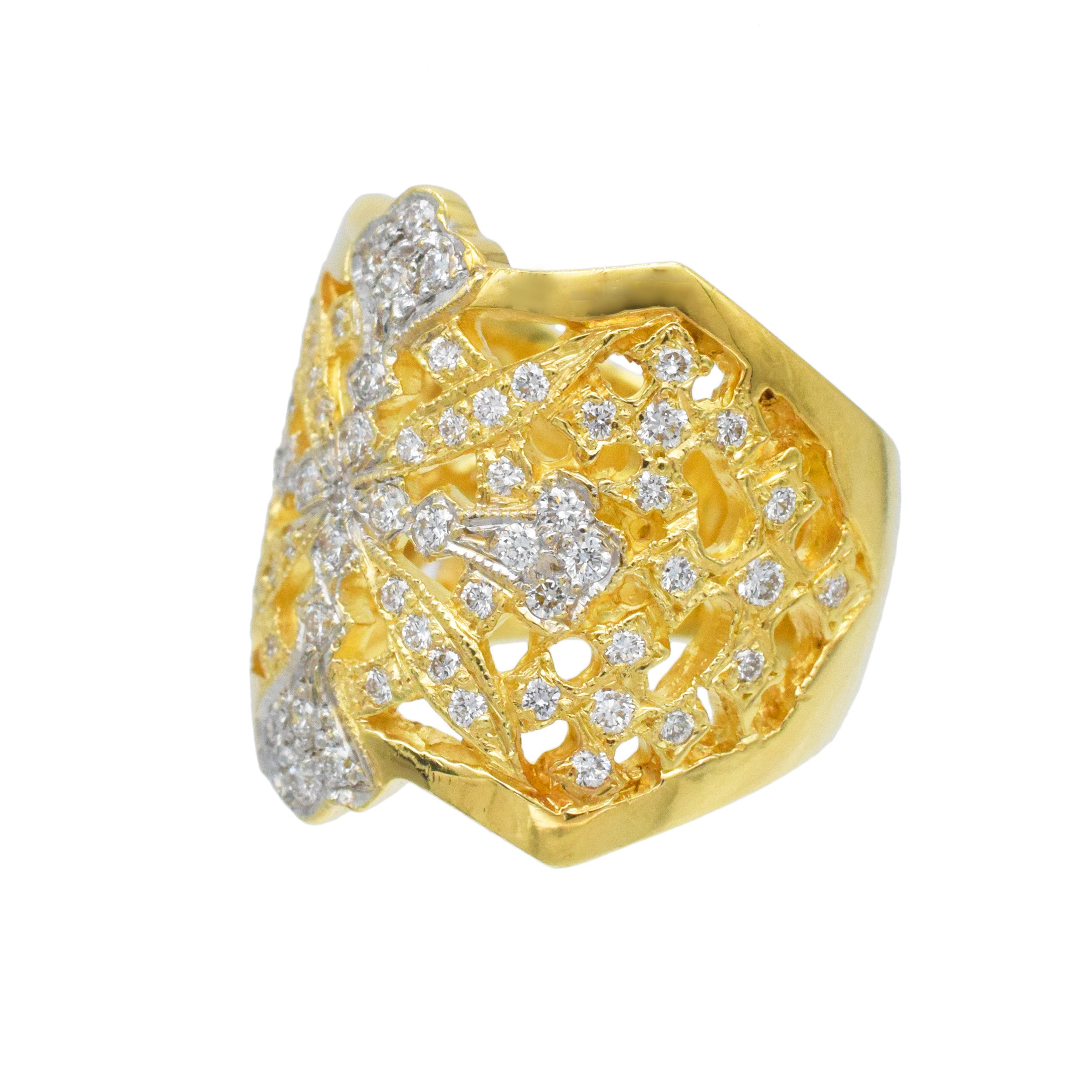 Diamond 18k Yellow And White Gold Openwork Ring