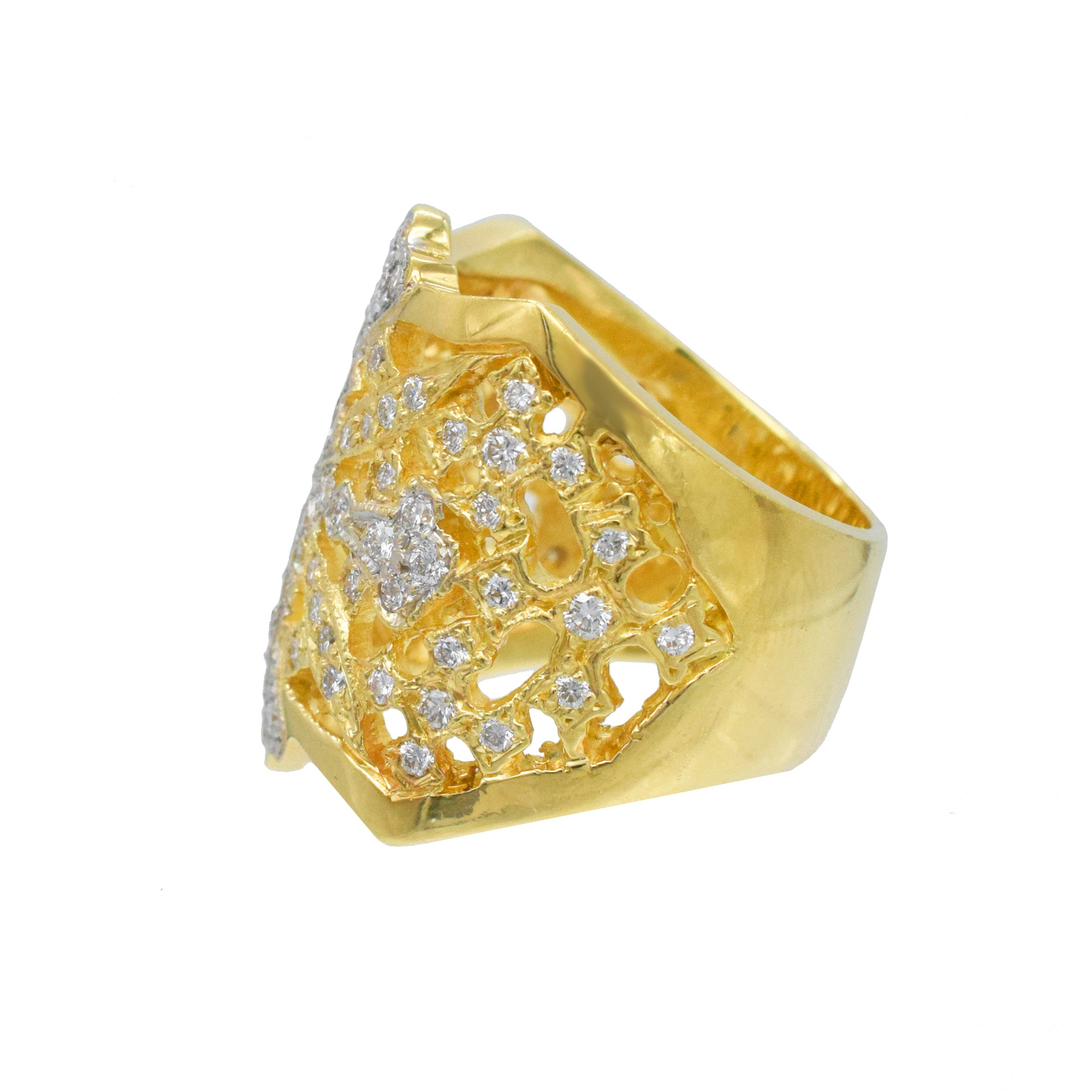 Diamond 18k Yellow And White Gold Openwork Ring