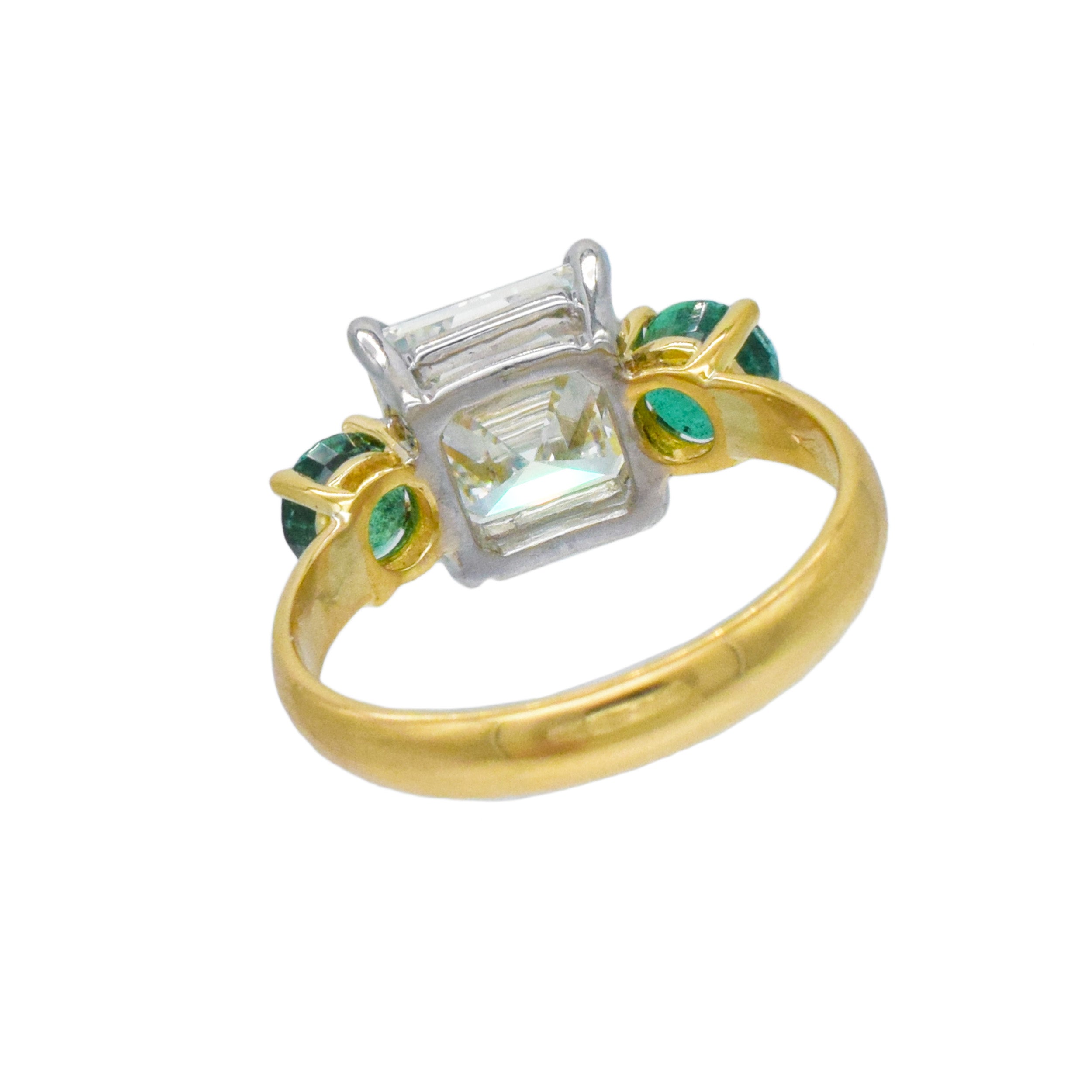 Tri-Stone 2.27ct Diamond And 0.75ct Emerald Ring In 18k Yellow Gold And Platinum