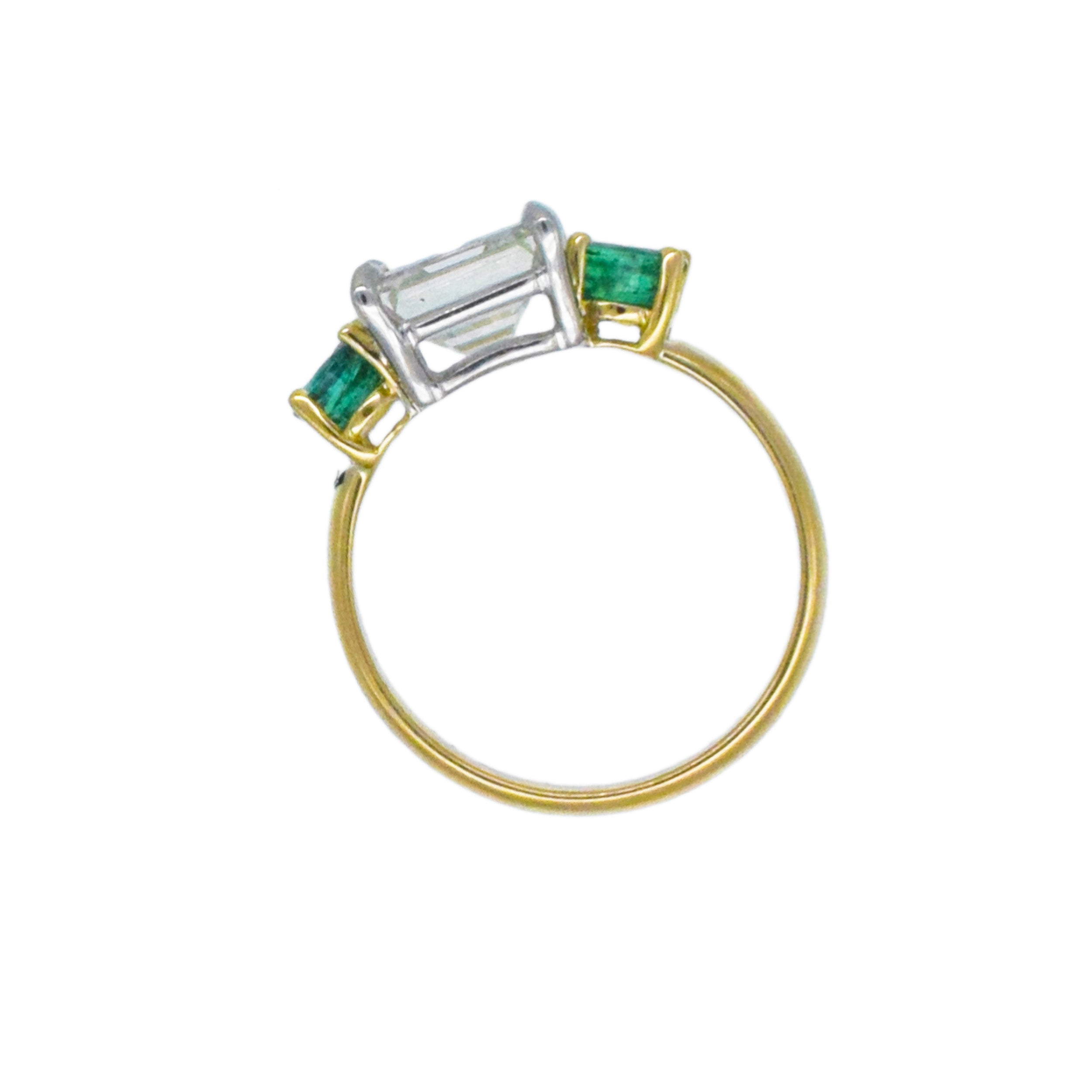 Tri-Stone 2.27ct Diamond And 0.75ct Emerald Ring In 18k Yellow Gold And Platinum