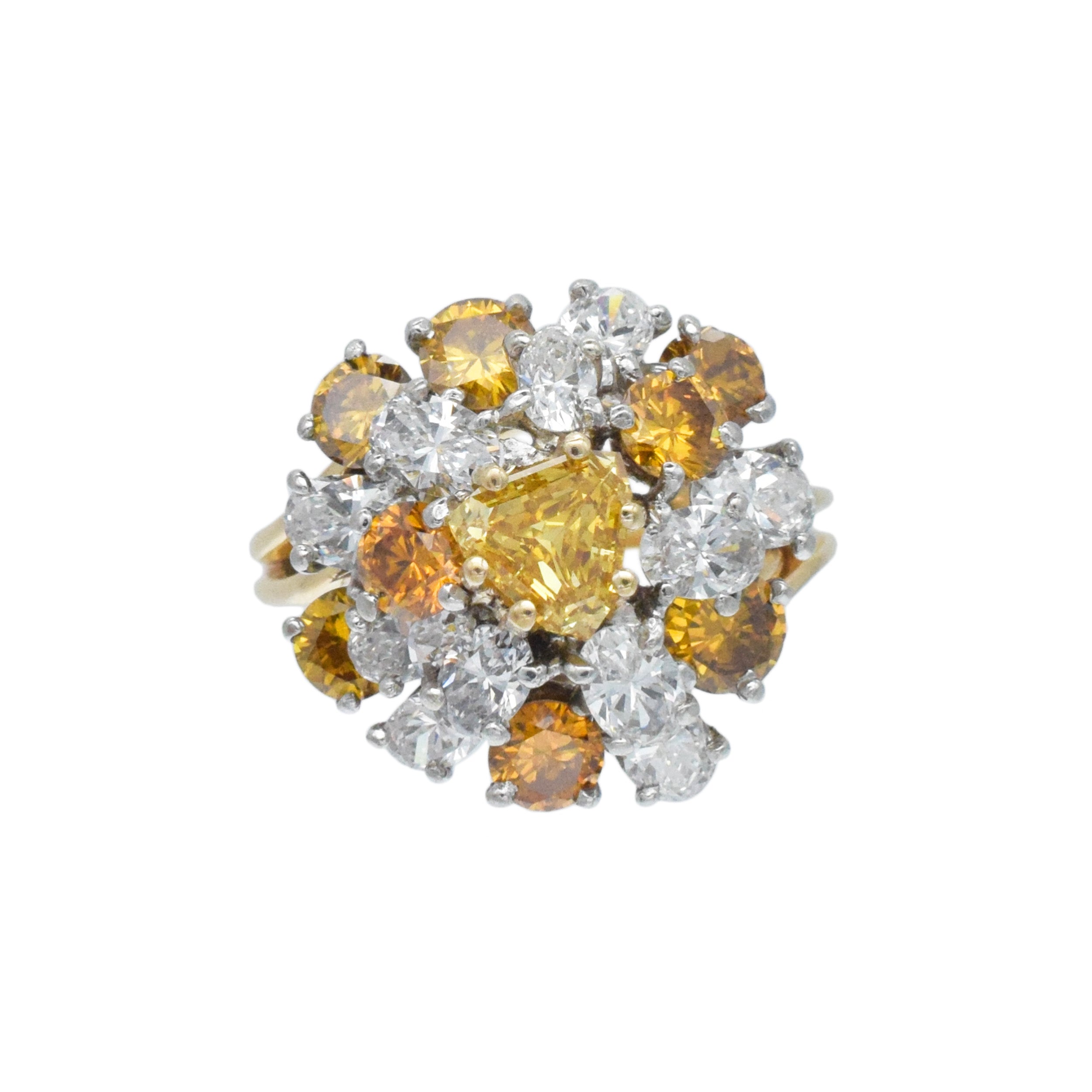 Oscar Heyman Color And White Diamond Cluster Ring In 18k Yellow Gold And Platinum