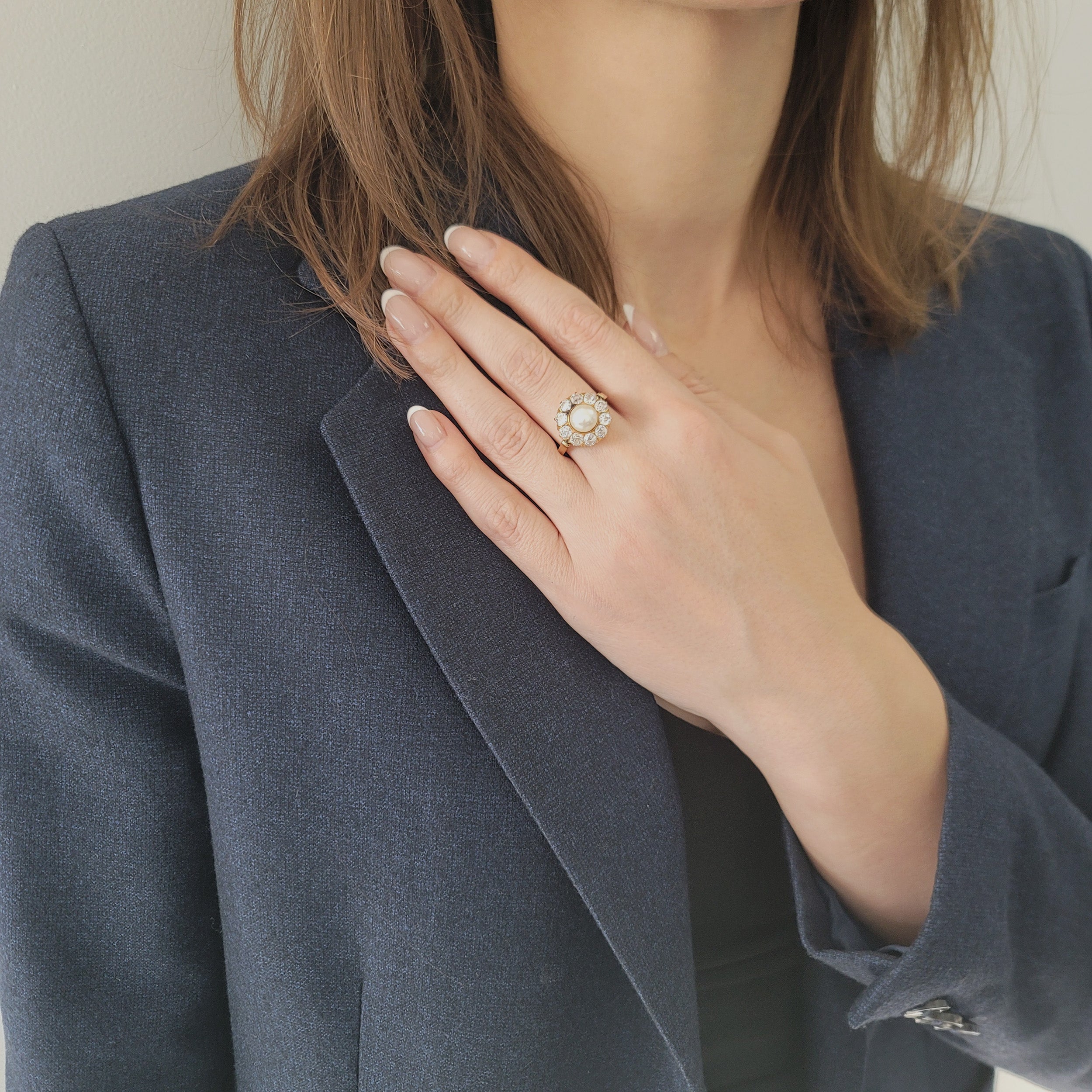 Victorian Natural Saltwater Pearl And Diamond Cocktail Ring In 14k & 18k Rose Gold