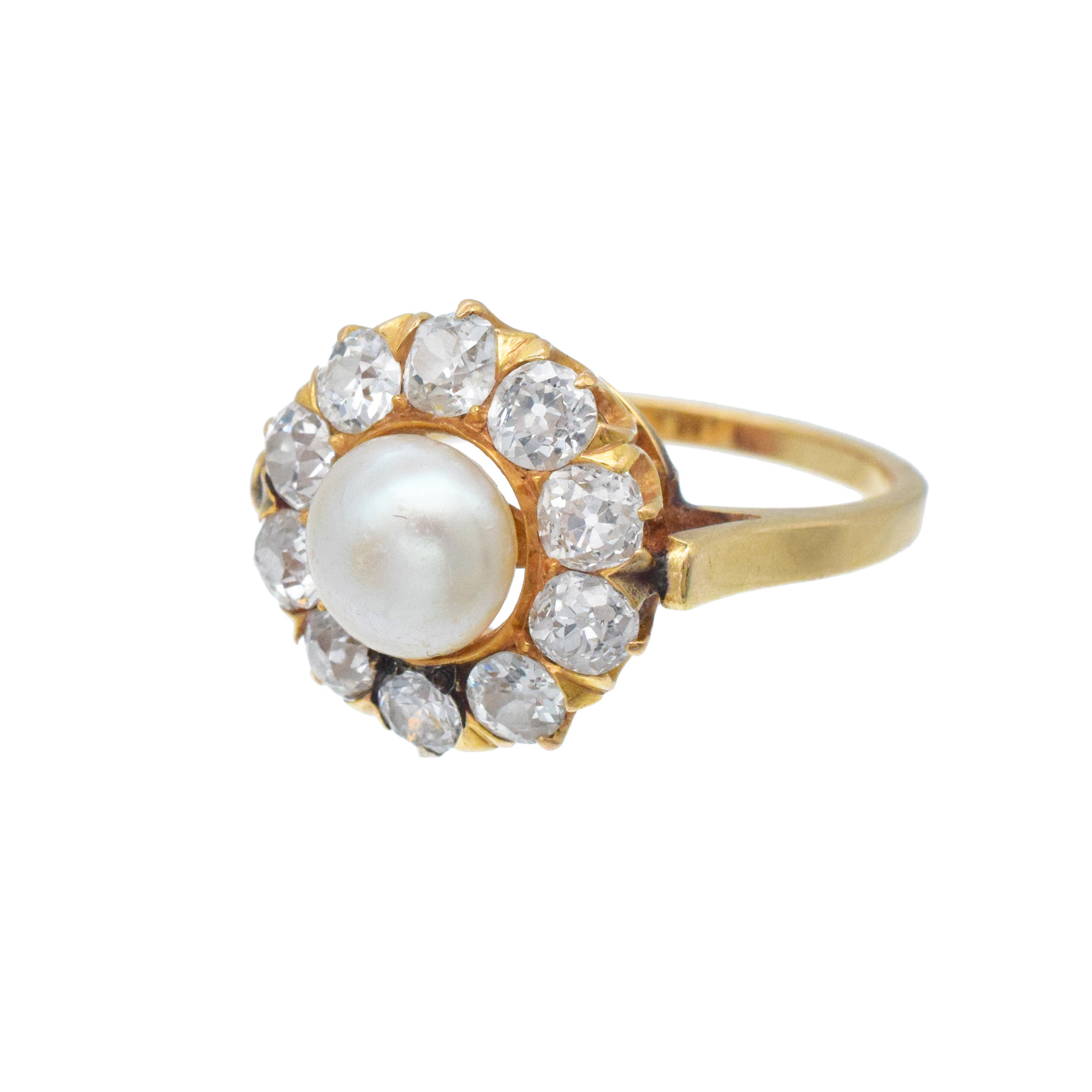 Victorian Natural Saltwater Pearl And Diamond Cocktail Ring In 14k & 18k Rose Gold