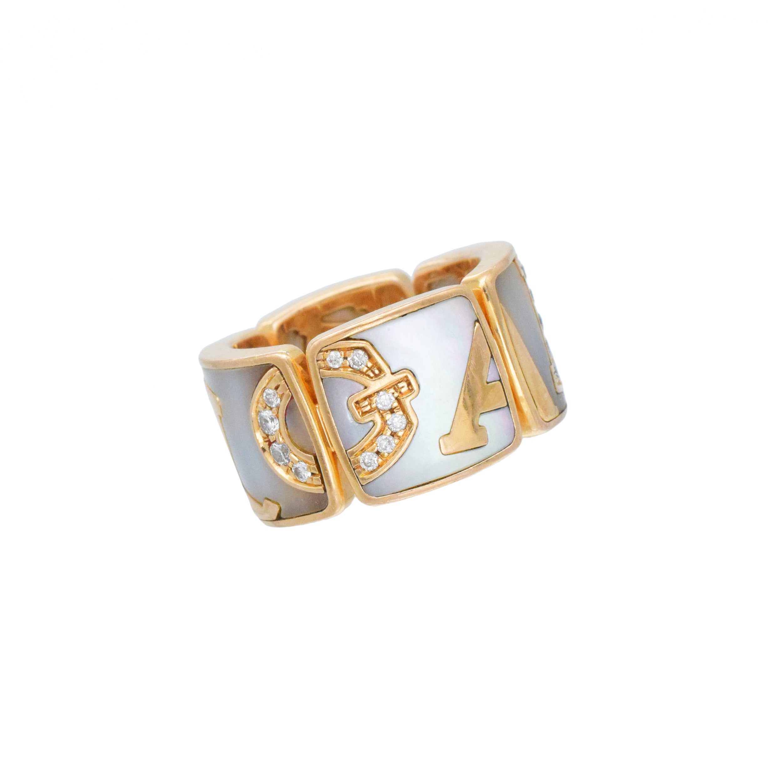 Bulgari Mother Of Pearl And Diamond Graffiti Ring In 18k Rose Gold