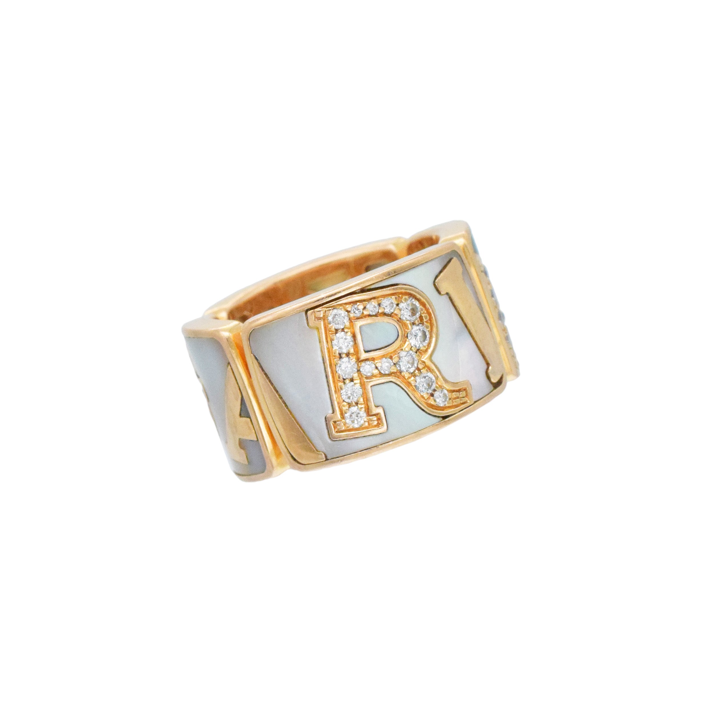 Bulgari Mother Of Pearl And Diamond Graffiti Ring In 18k Rose Gold