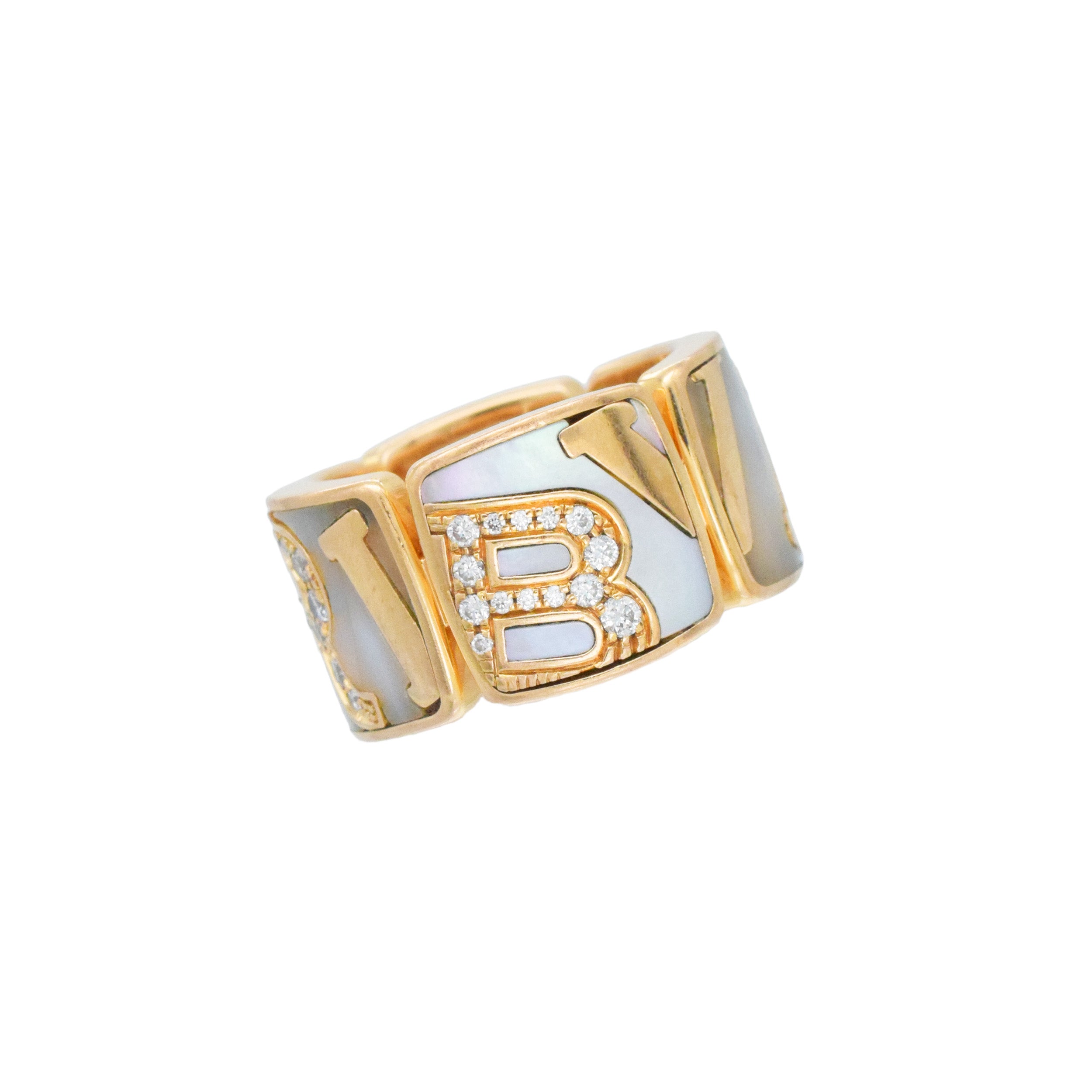 Bulgari Mother Of Pearl And Diamond Graffiti Ring In 18k Rose Gold