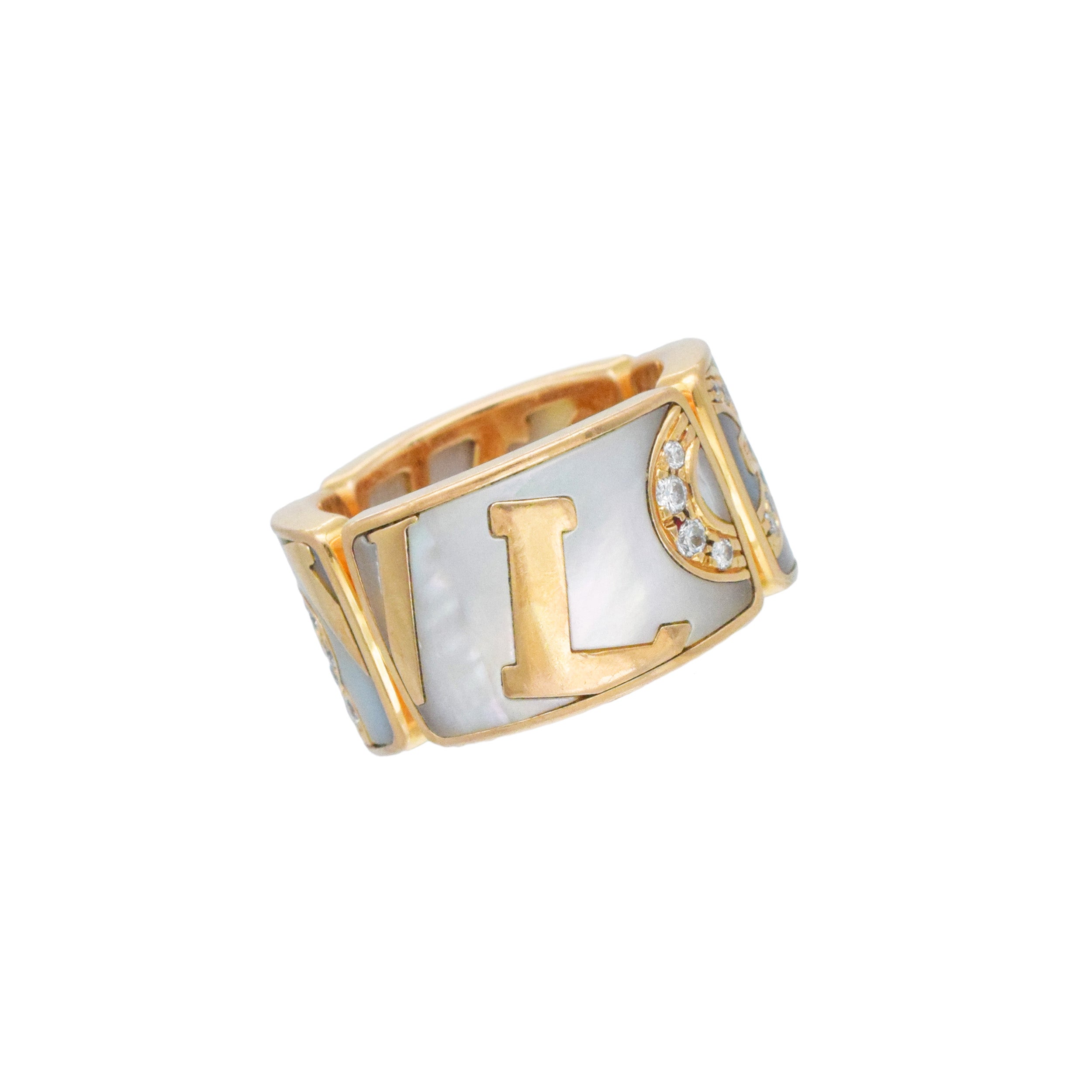 Bulgari Mother Of Pearl And Diamond Graffiti Ring In 18k Rose Gold