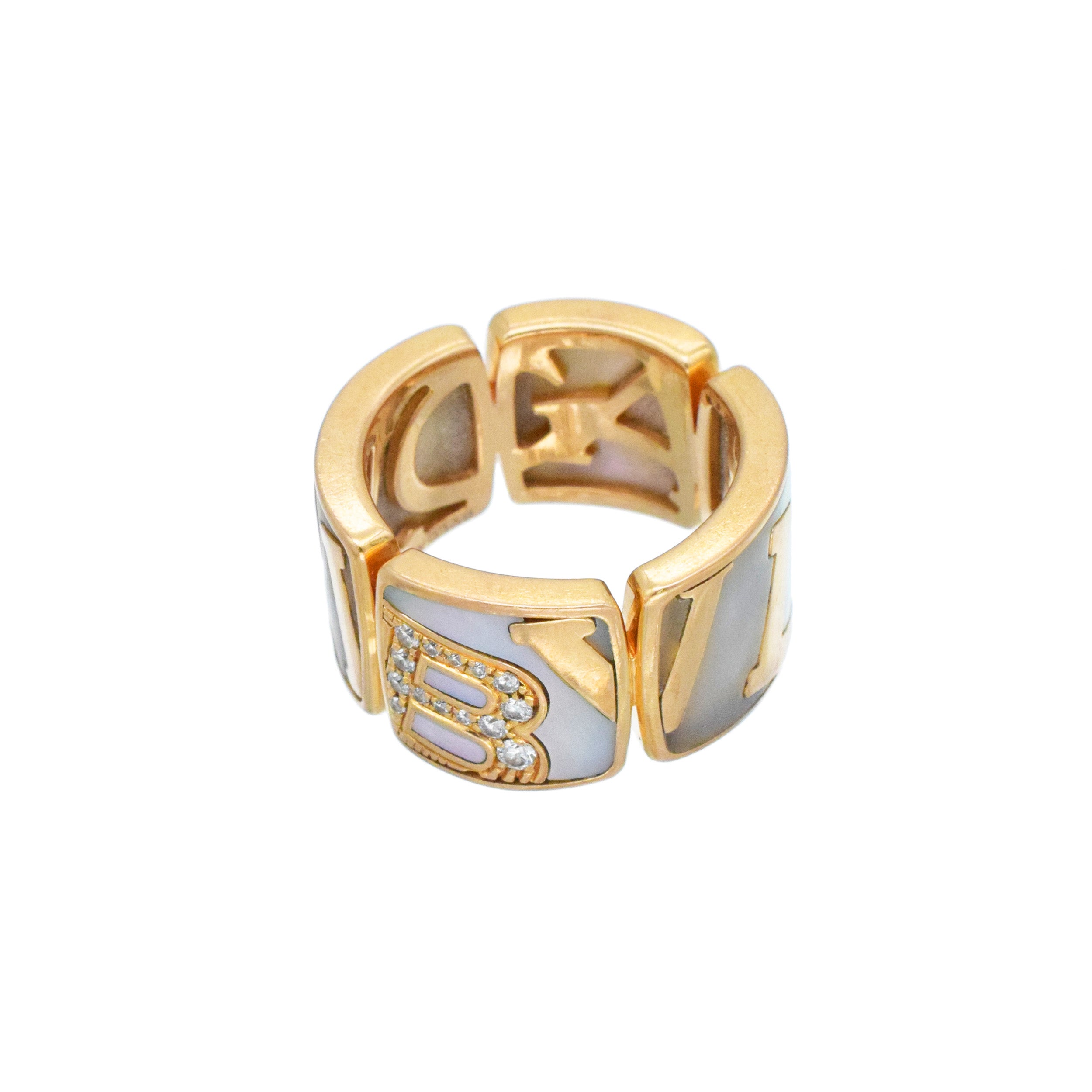 Bulgari Mother Of Pearl And Diamond Graffiti Ring In 18k Rose Gold