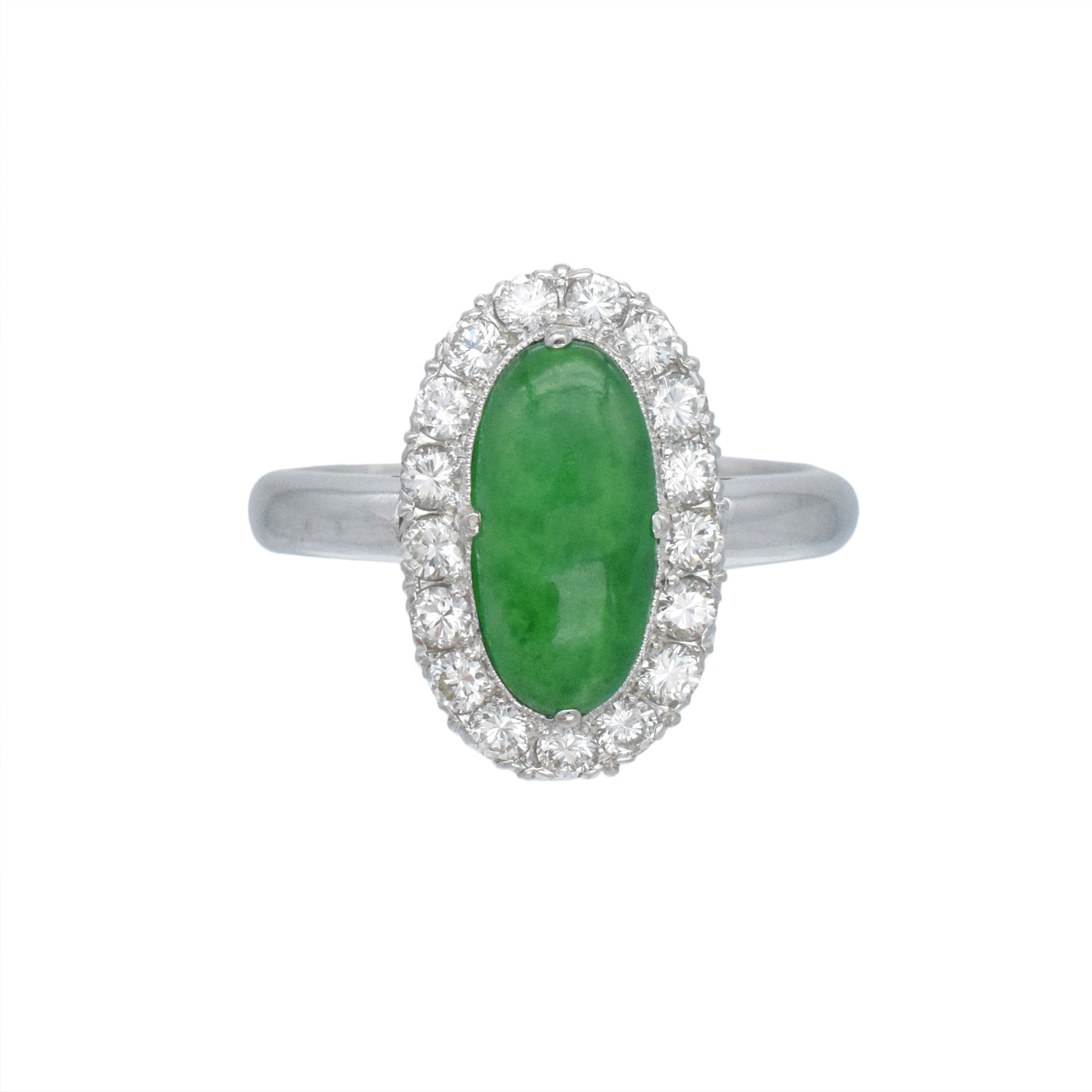 Jade And Diamond Ring In Platinum