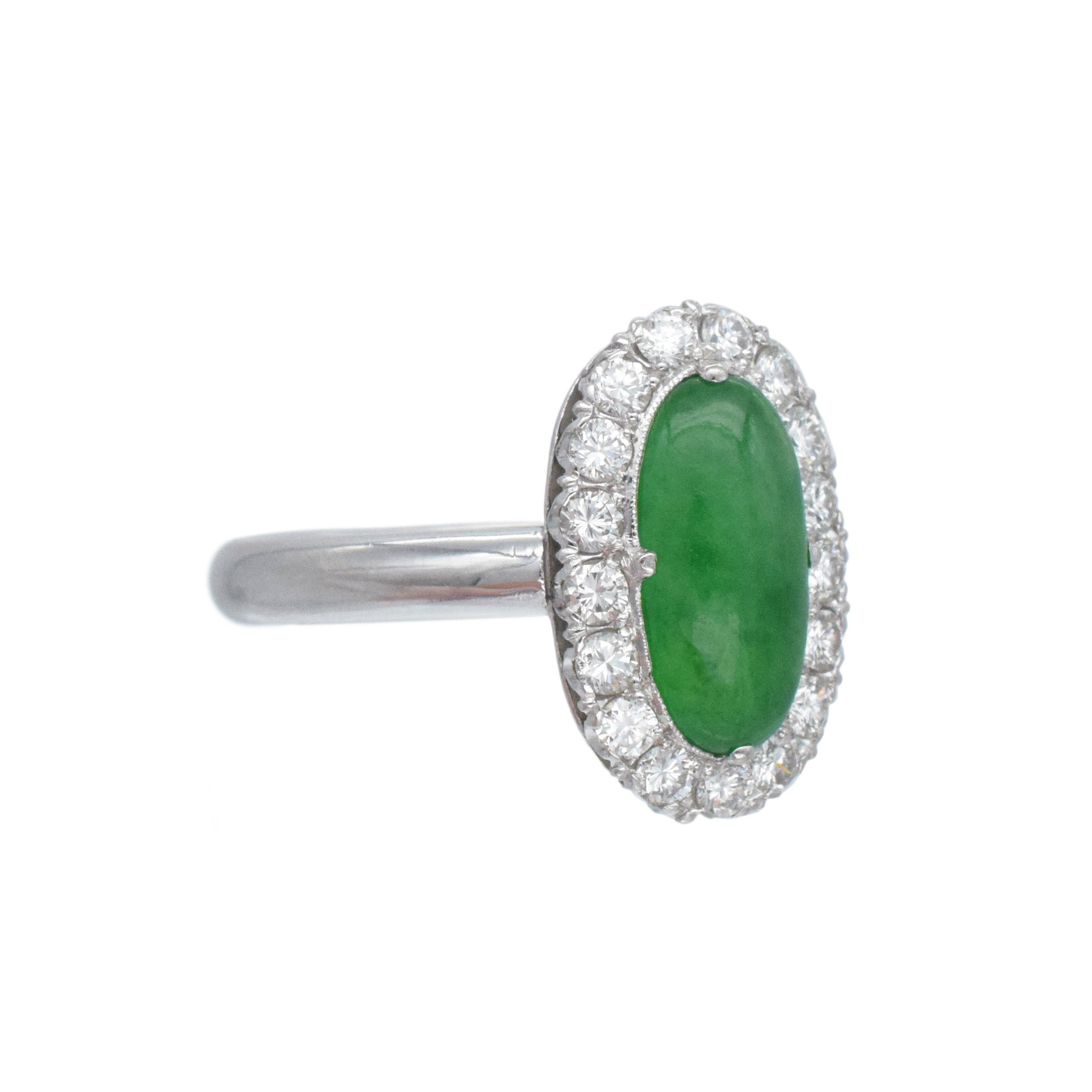 Jade And Diamond Ring In Platinum