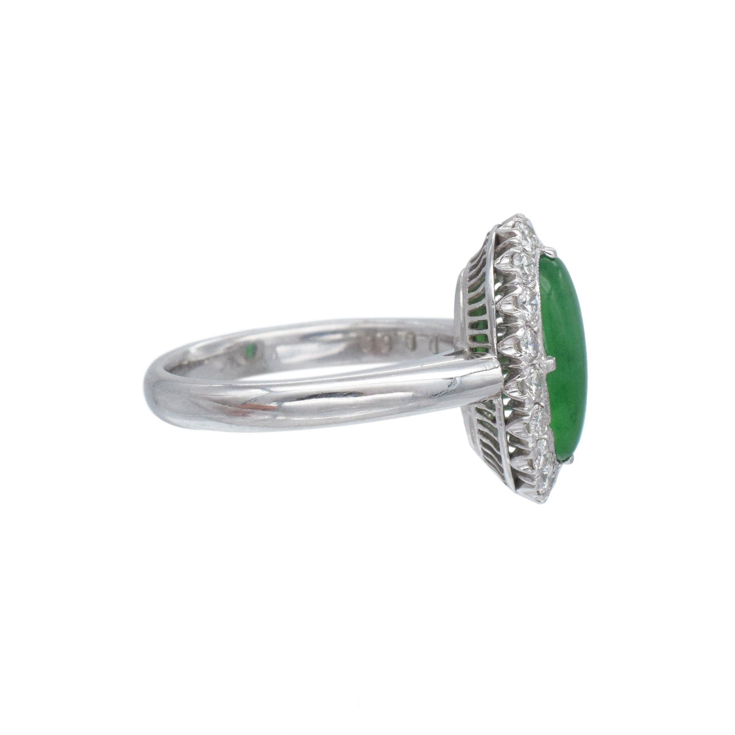 Jade And Diamond Ring In Platinum