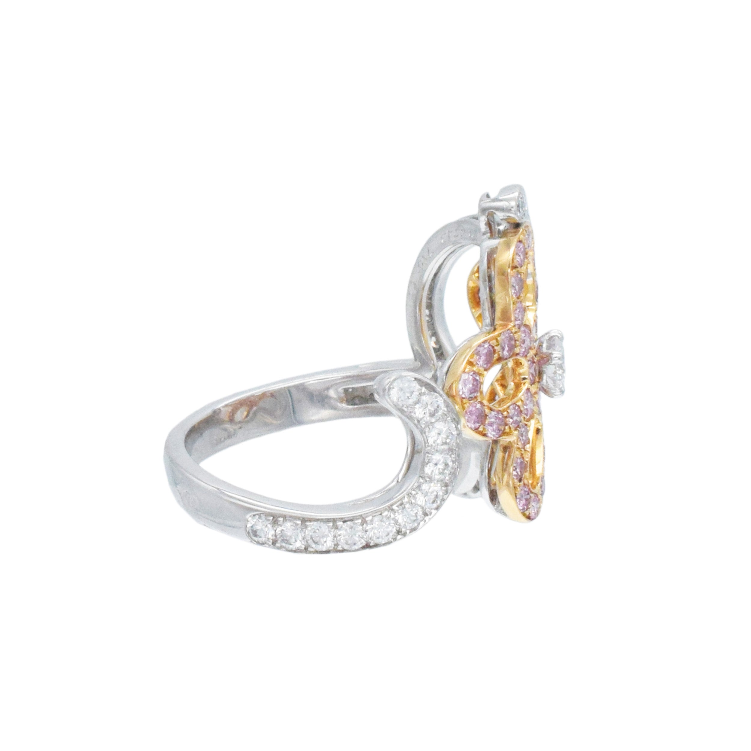 Van Cleef & Arpels Pink And White Diamond Floral-Motif Ring In Two Tone Gold
