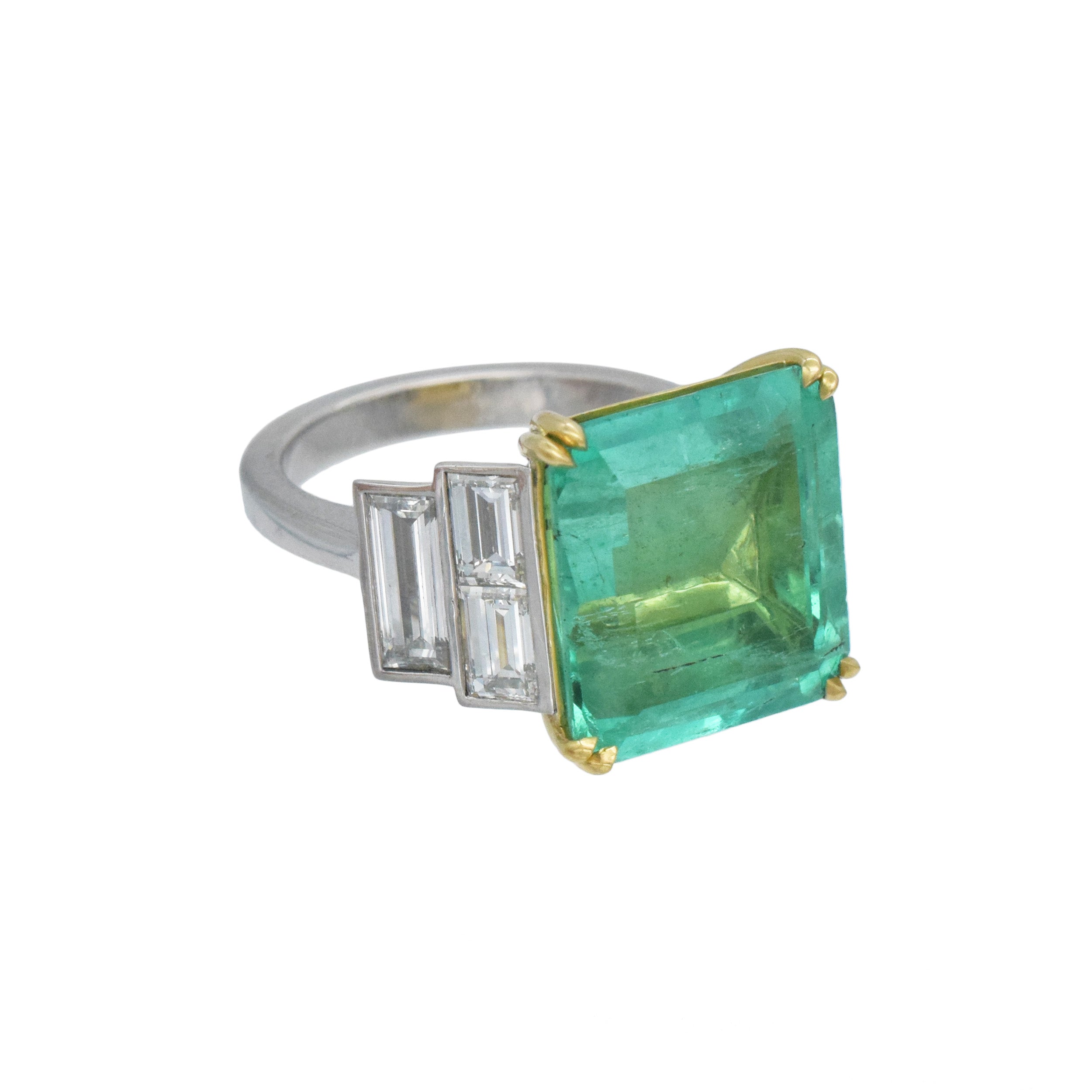Emerald And Diamond Cocktail Ring In Platinum And 18k Yellow Gold