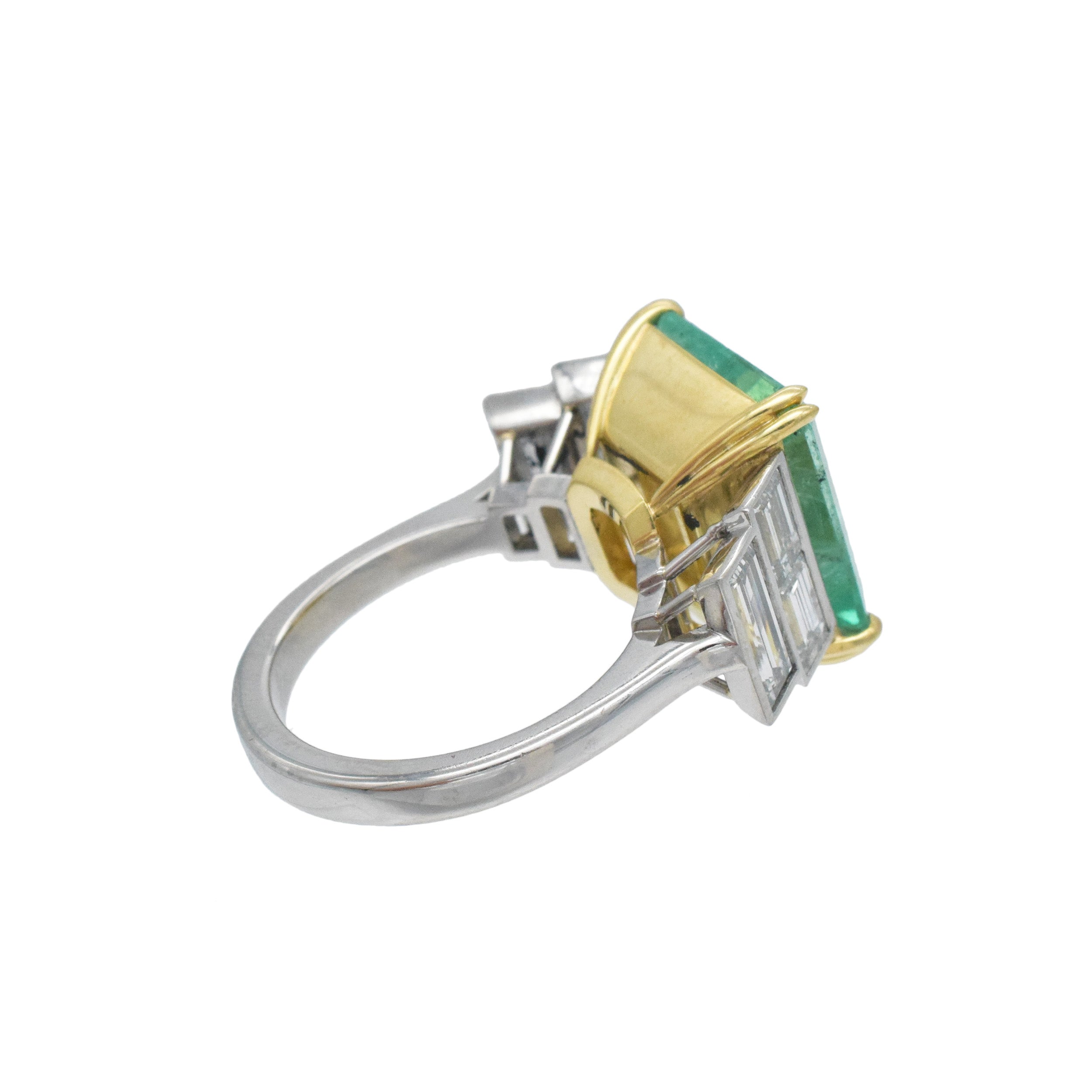 Emerald And Diamond Cocktail Ring In Platinum And 18k Yellow Gold