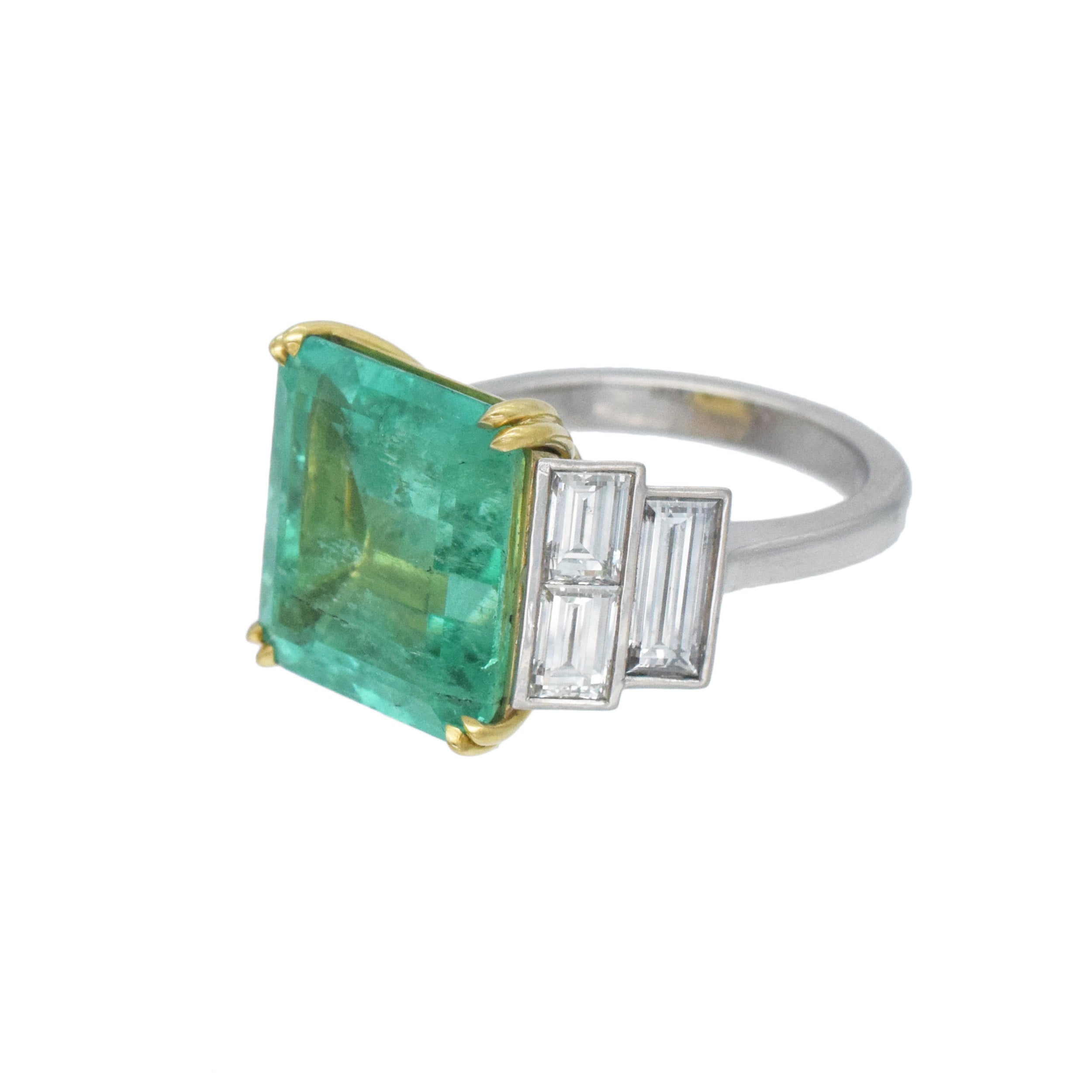 Emerald And Diamond Cocktail Ring In Platinum And 18k Yellow Gold
