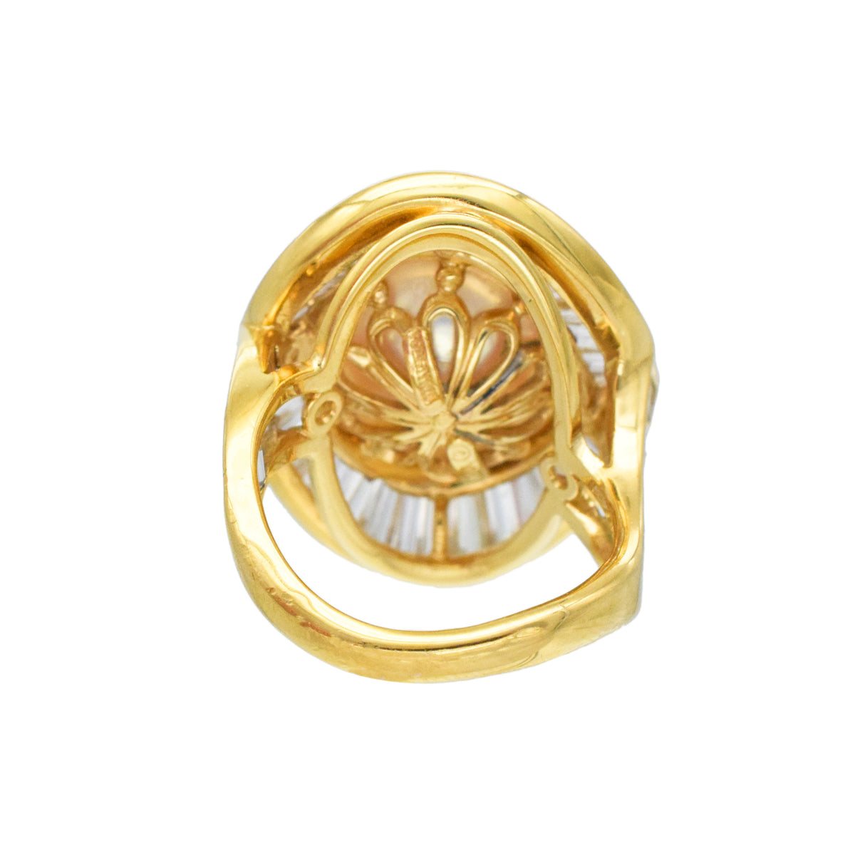 Harry Winston Vintage Pearl And Diamond Ring In 18k Yellow Gold Plated Platinum