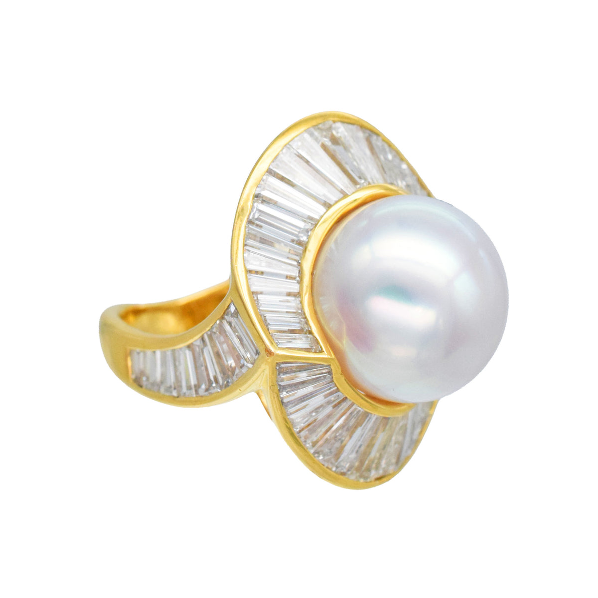 Harry Winston Vintage Pearl And Diamond Ring In 18k Yellow Gold Plated Platinum