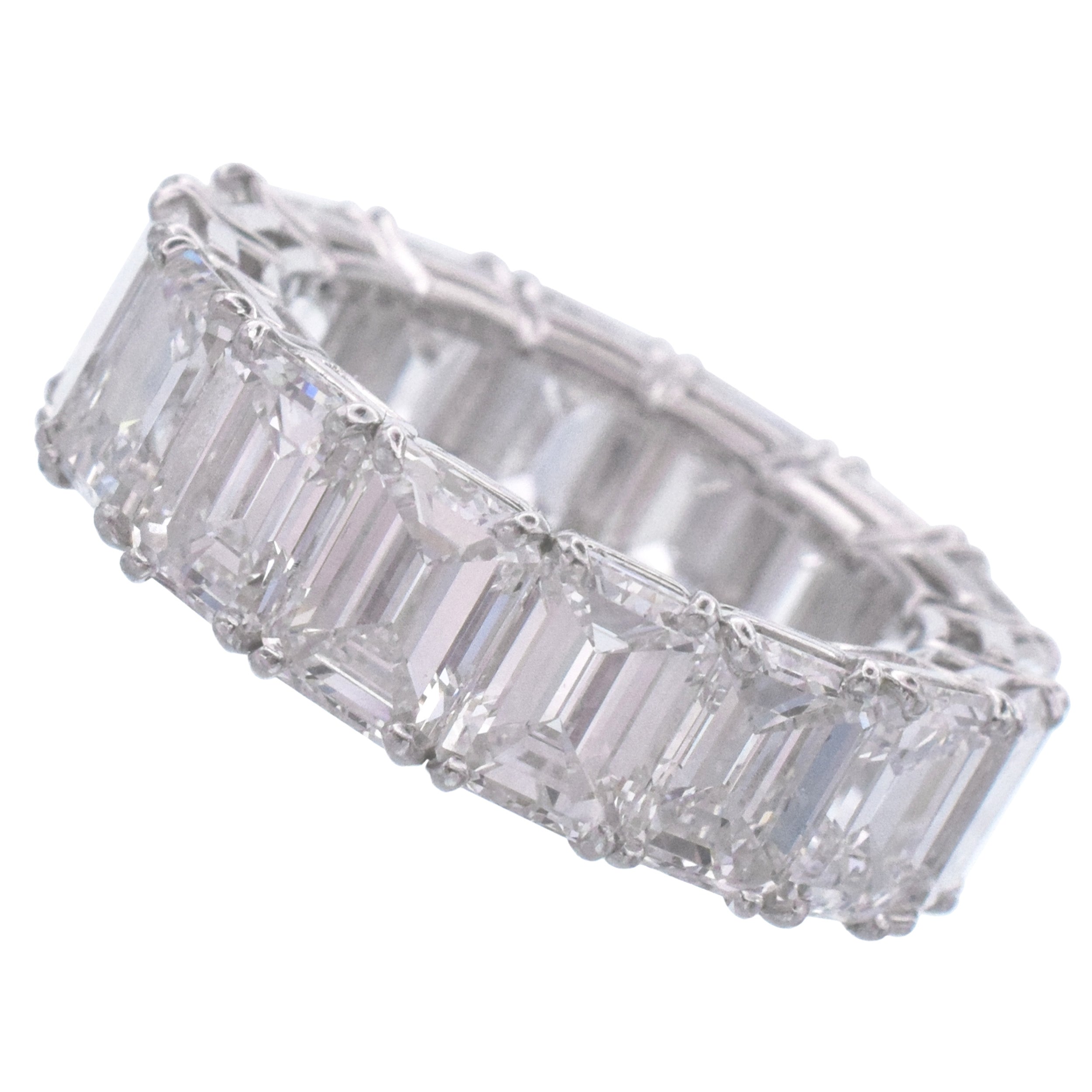 10.40ct Emerald Cut Diamond Eternity Band In Platinum, Size 6.5