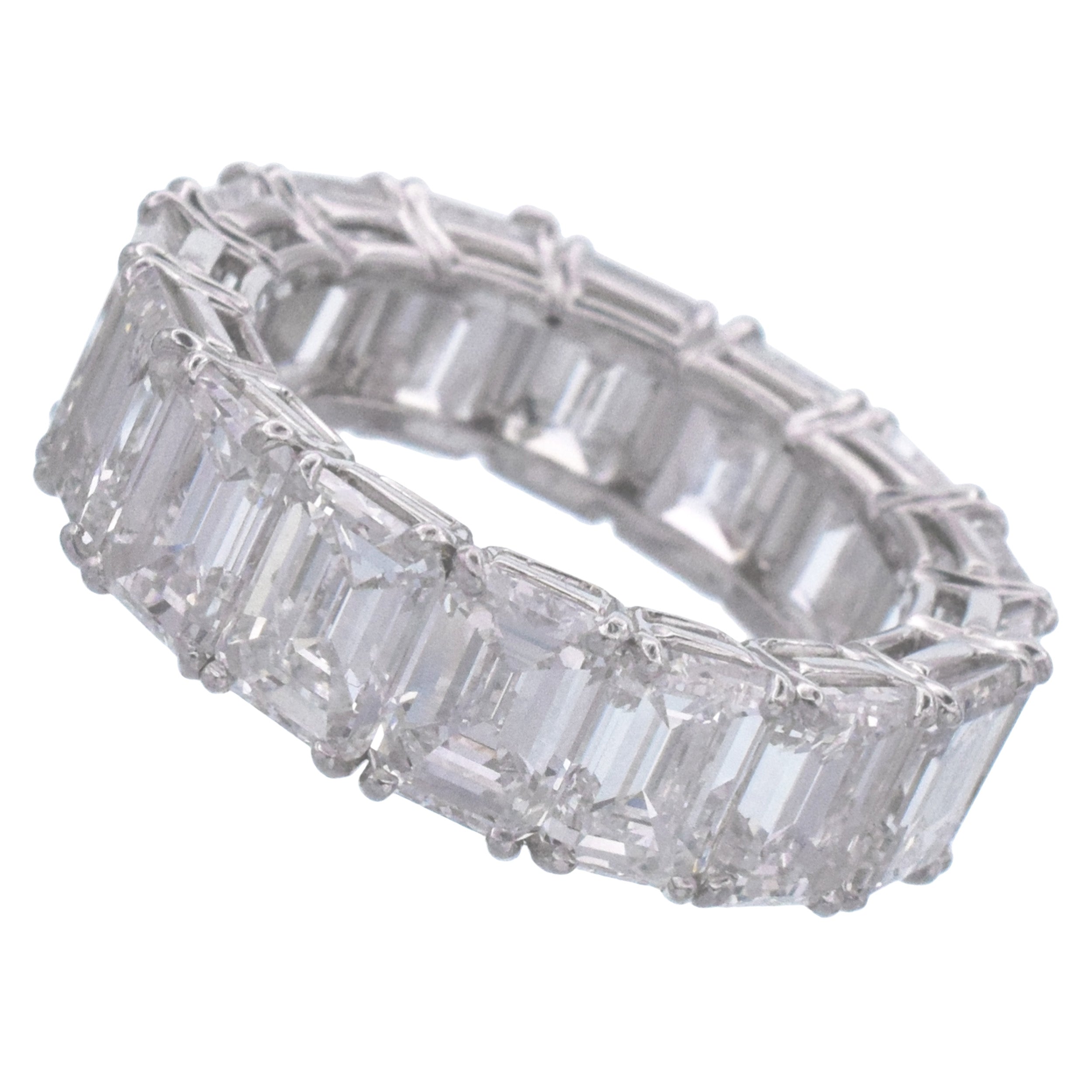 10.40ct Emerald Cut Diamond Eternity Band In Platinum, Size 6.5
