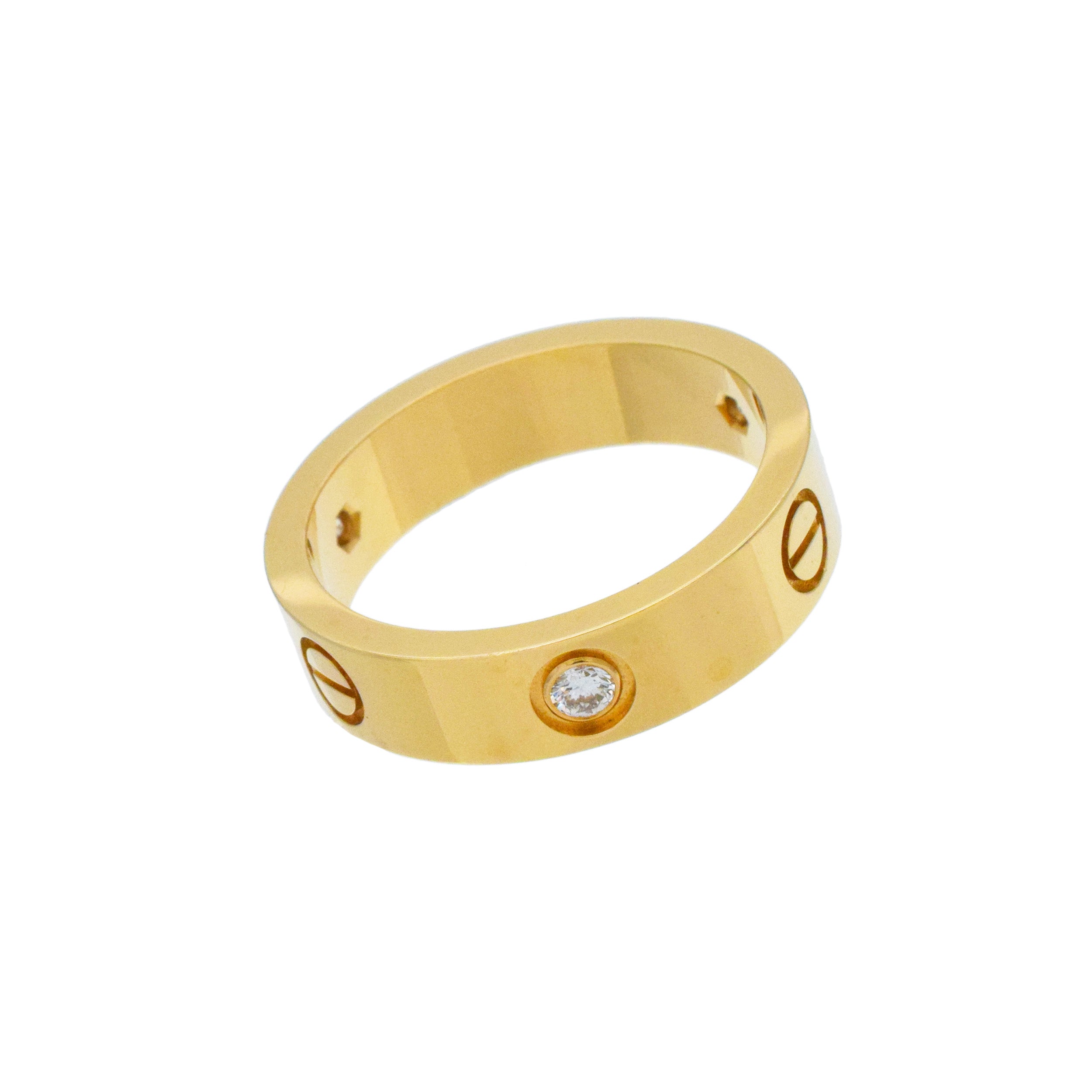 Cartier 3-diamond love ring in 18k yellow gold