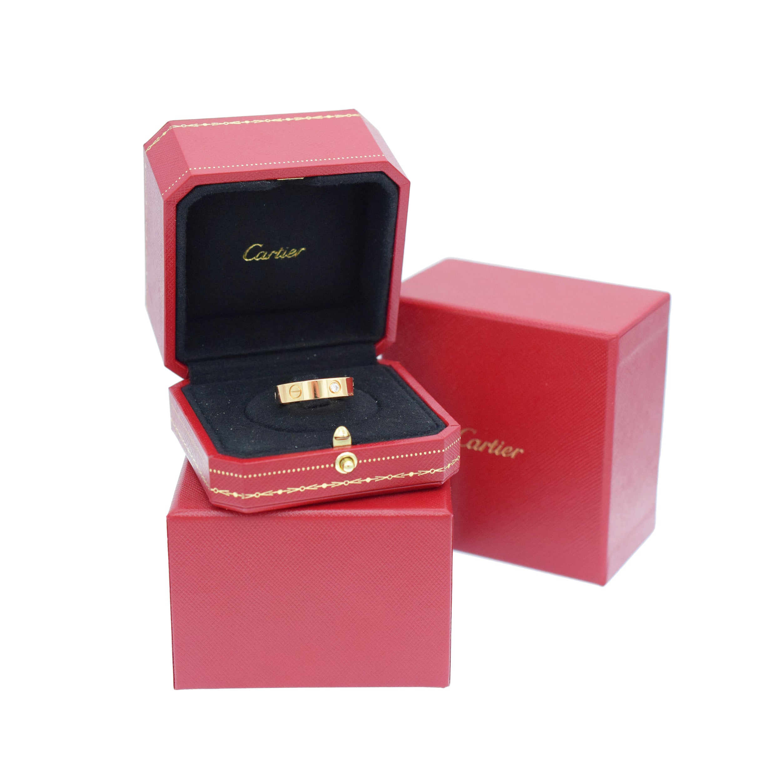 Cartier 3-diamond love ring in 18k yellow gold