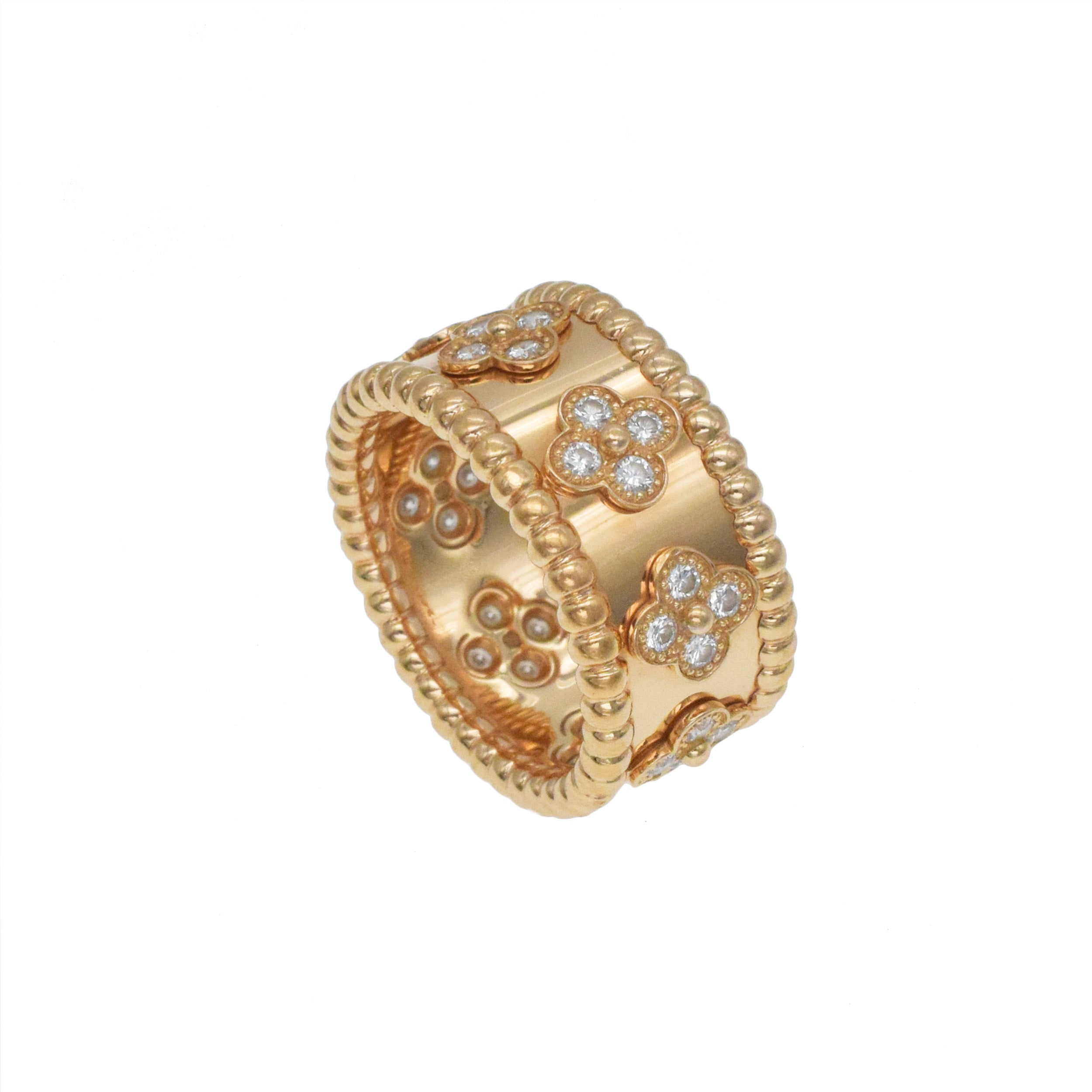 Van Cleef & Arpels Diamond Clovers Ring In 18k Rose Gold