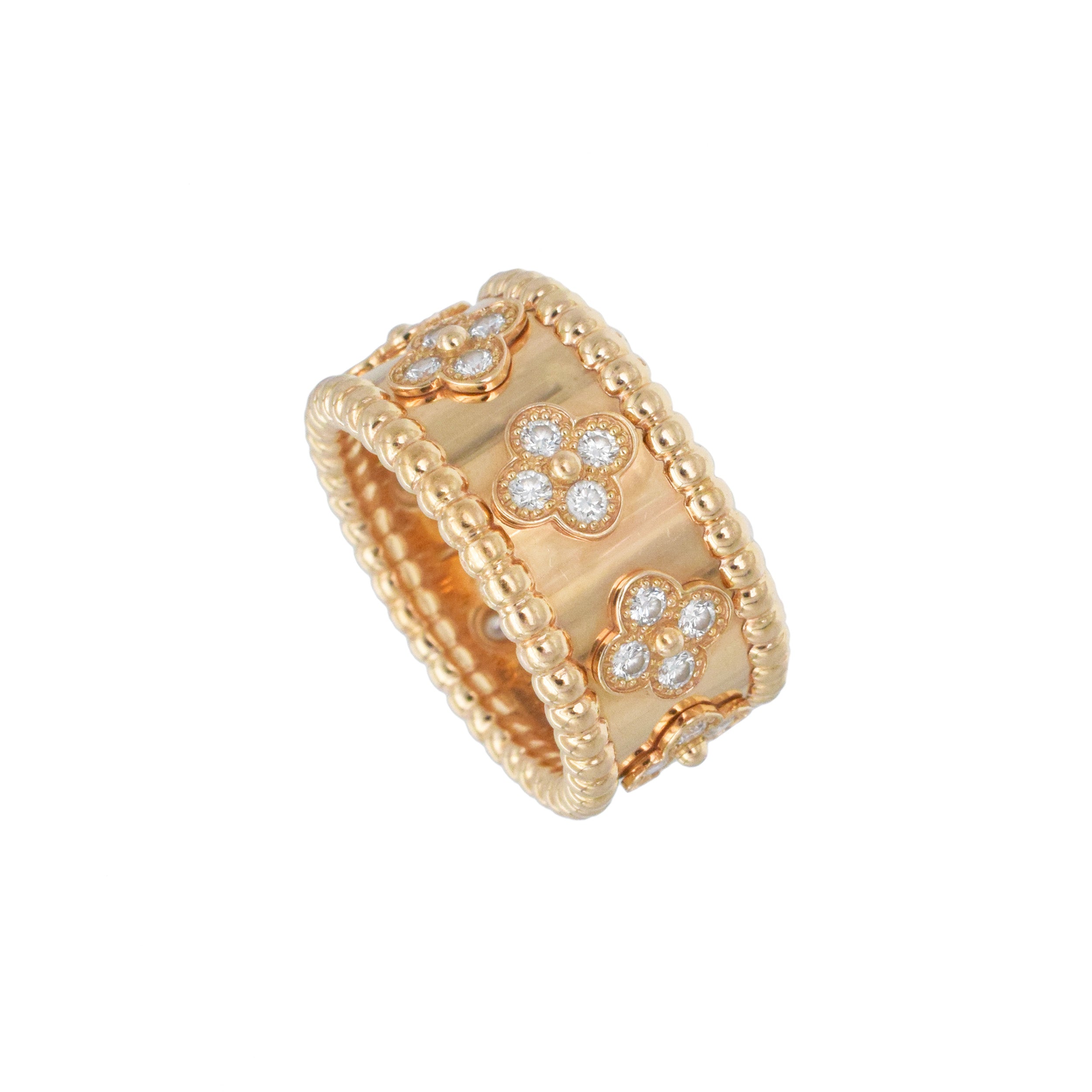 Van Cleef & Arpels Diamond Clovers Ring In 18k Rose Gold