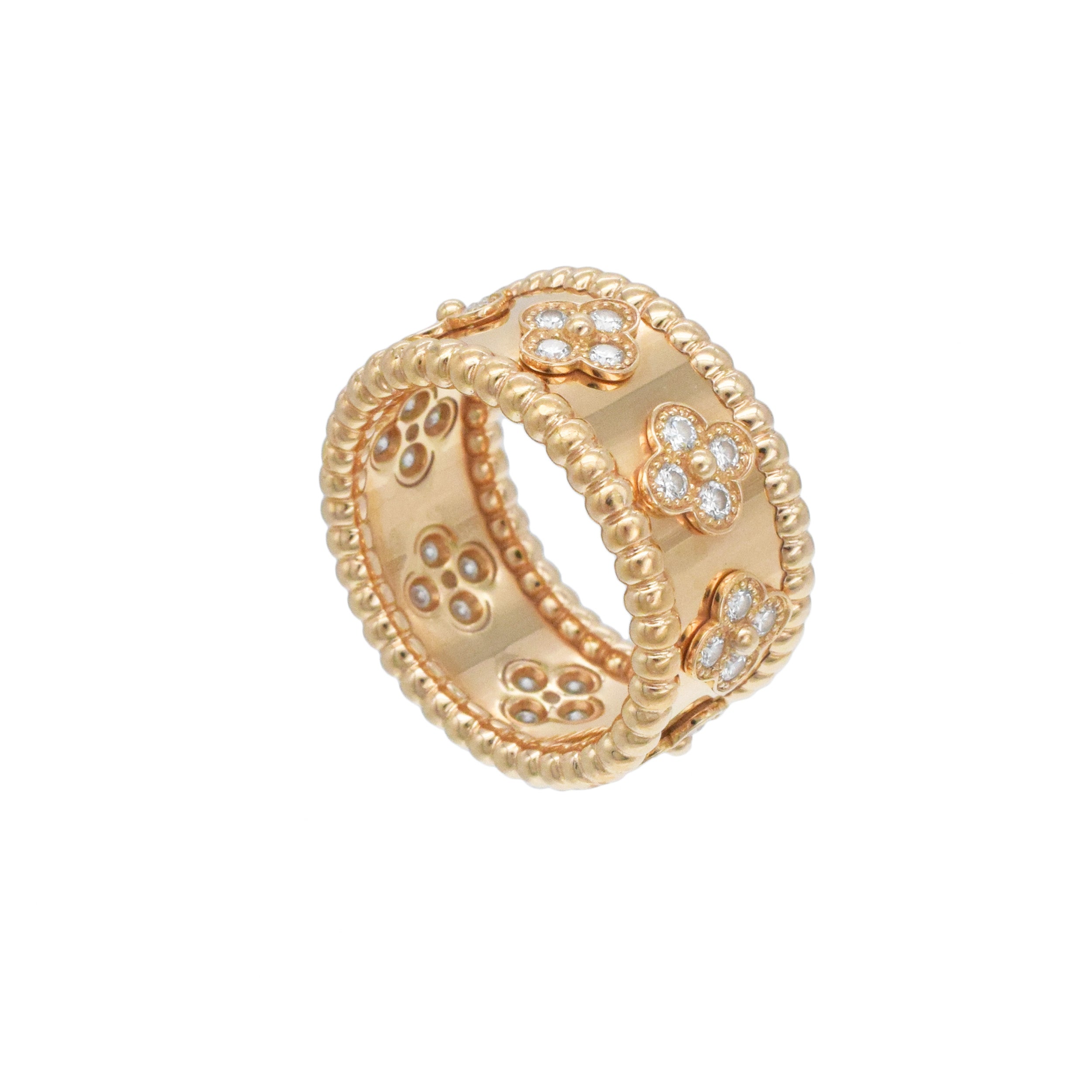 Van Cleef & Arpels Diamond Clovers Ring In 18k Rose Gold