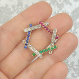 Antique Diamond & Multi-Color Gemstones Brooch