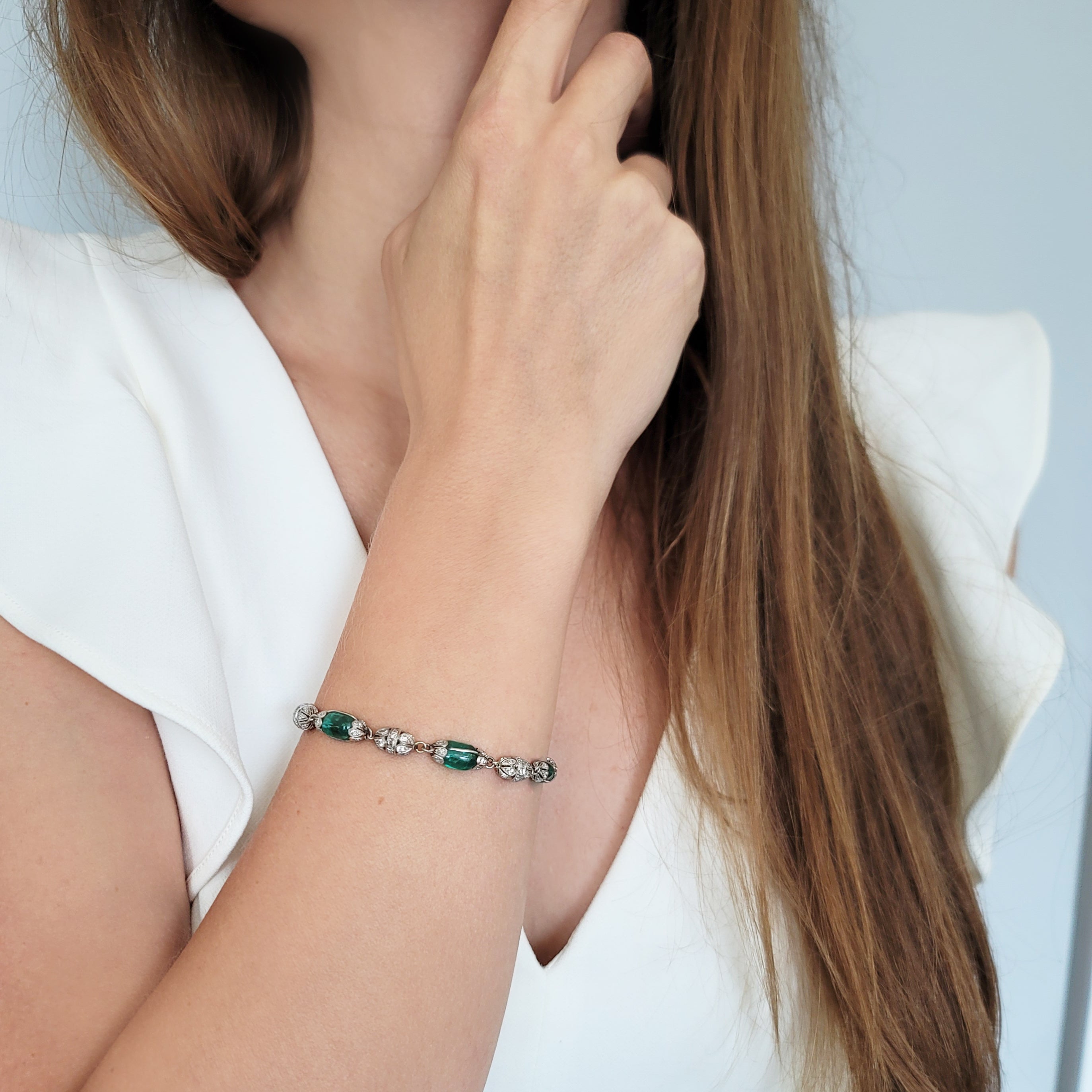 1915's Antique Emerald & Diamond Bracelet