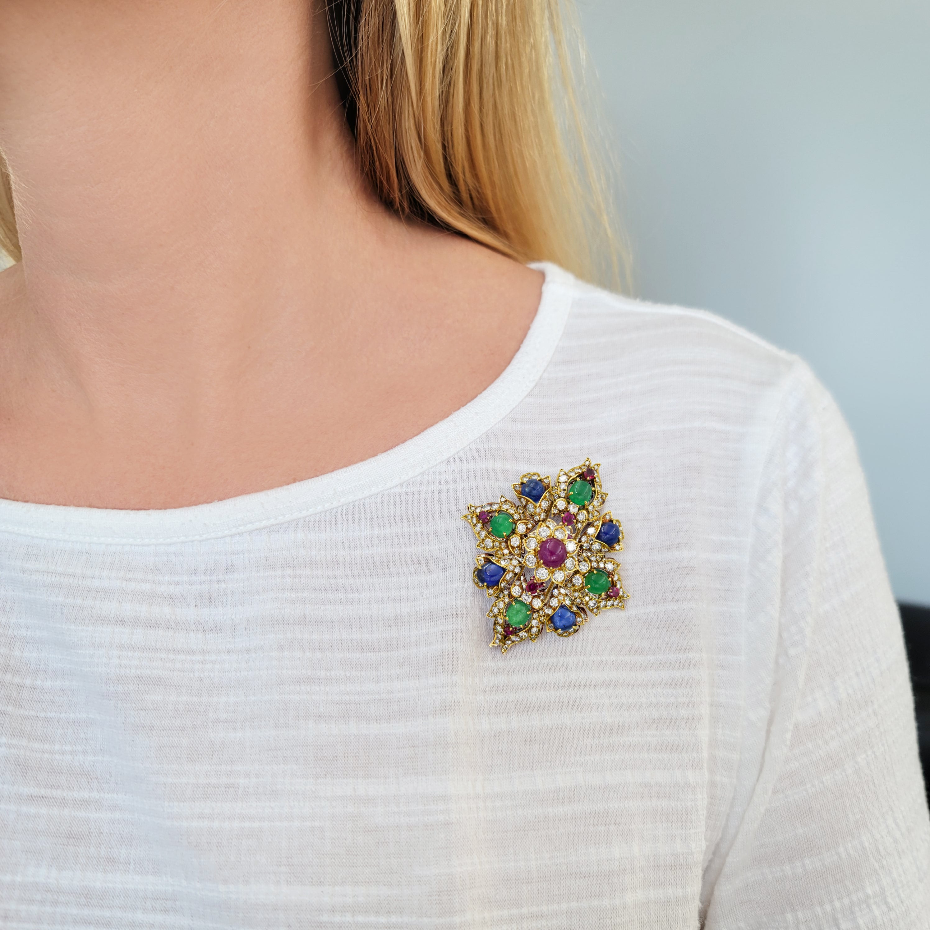 1960's Ruby, Emerald, Sapphire & Diamond Brooch & Pendant by Van Cleef & Arpels