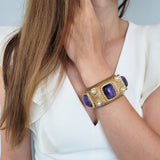 1980's Amethyst, Pearls & Wood Cuff Bracelet