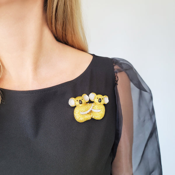 1990's Graff Yellow Diamond Two Koala Bears Detachable Brooch