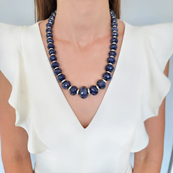 2044ct Sapphire & 11ct Diamond Necklace in 18k White Gold