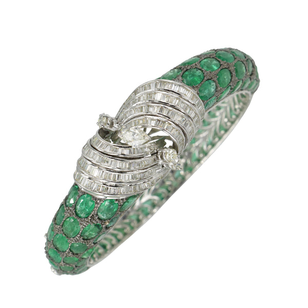 25ct Emerald & 3.10ct Diamond Bangle Bracelet