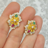 Diamond & Gemstones Cluster Earrings in 18k Yellow Gold