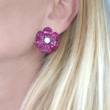 43.09ct Invisibly Set Ruby & Diamond Flower Earrings