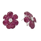 43.09ct Invisibly Set Ruby & Diamond Flower Earrings