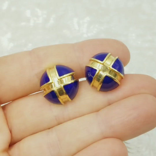 David Webb 18k Yellow Gold & Blue Enamel Cufflinks