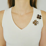 Set of Garnet, Smokey Topaz & Diamond Clover Brooches