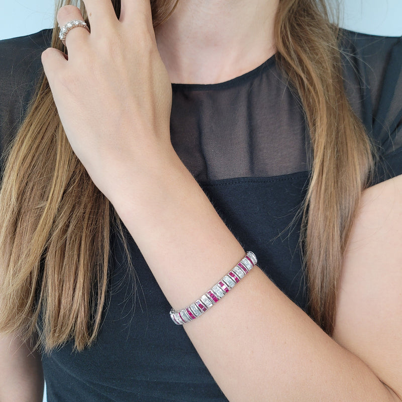6ct Diamond & 9ct Ruby Line Bracelet in Platinum
