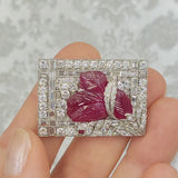 Art Deco Rectangular Carved Ruby & Diamond Brooch